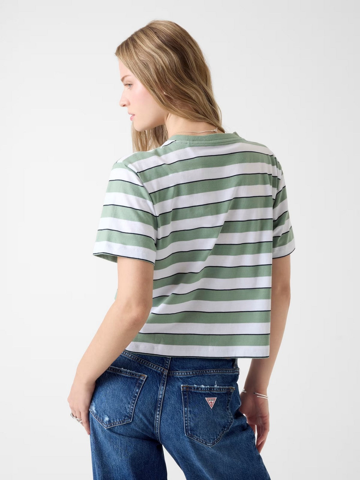 GUESS T-shirt Donna GJ SS CN BOXY STRIPE TEE W6RI19 K8HM0 S83T SALVIA GREEN STRIPES