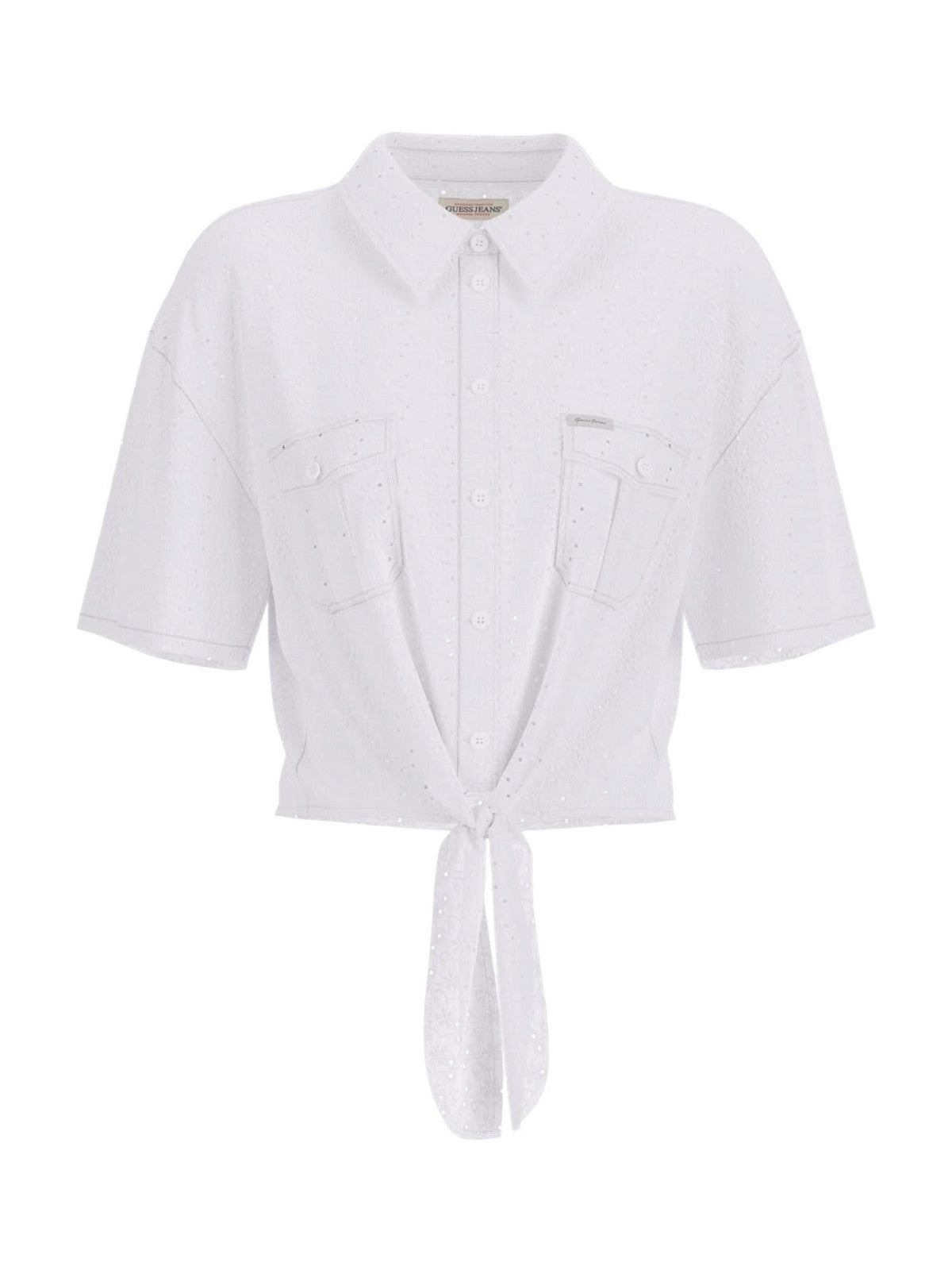 GUESS Camicia Donna GJ CROPPED FRONT TIE TOP W6GHA3 WO331 G011 PURE WHITE gioboutiqueweb