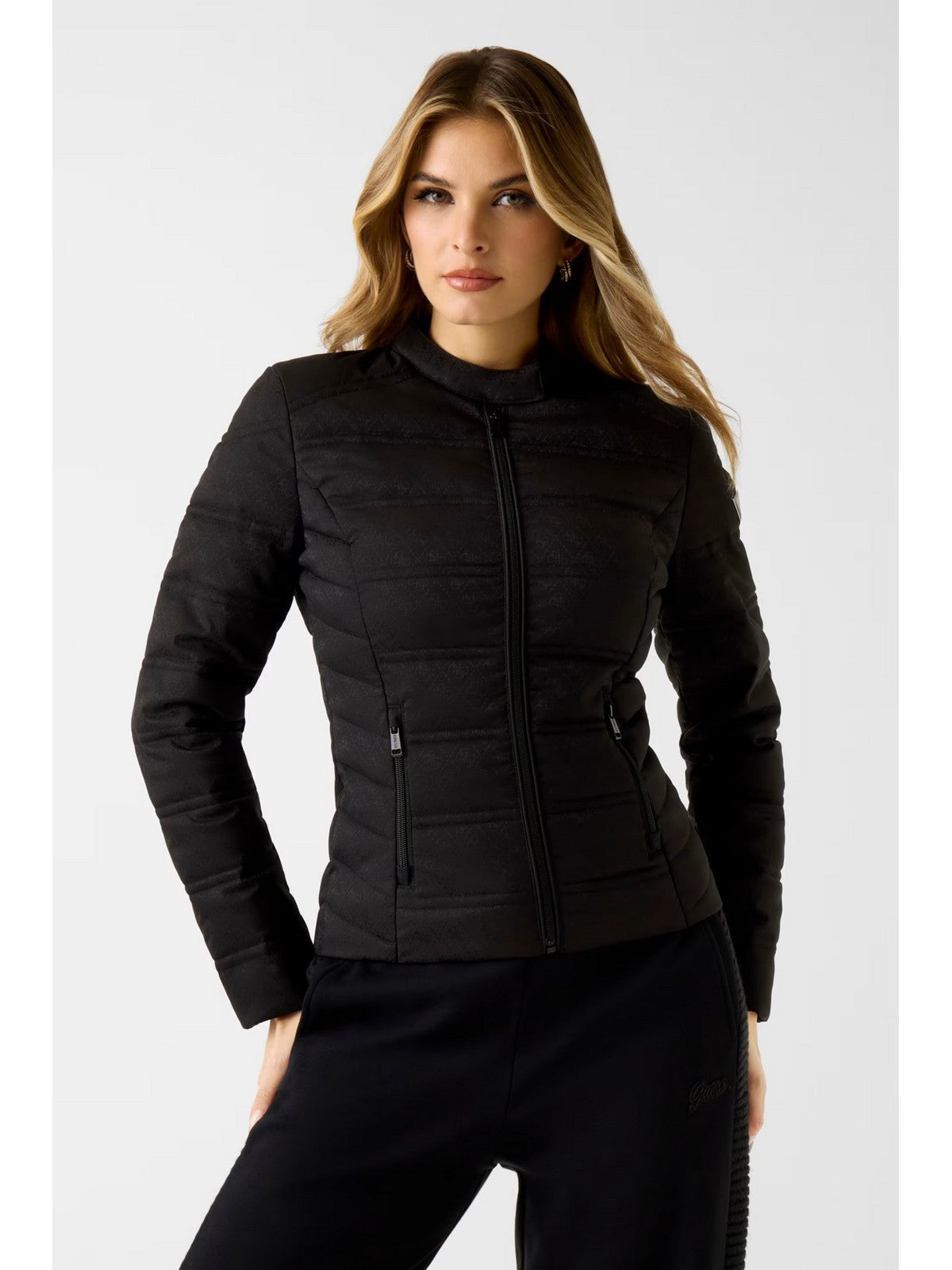 GUESS Giubbino Donna New Vona Logo Jacket W6RL02 WJ492 JBLK Jet Black A996 gioboutiqueweb