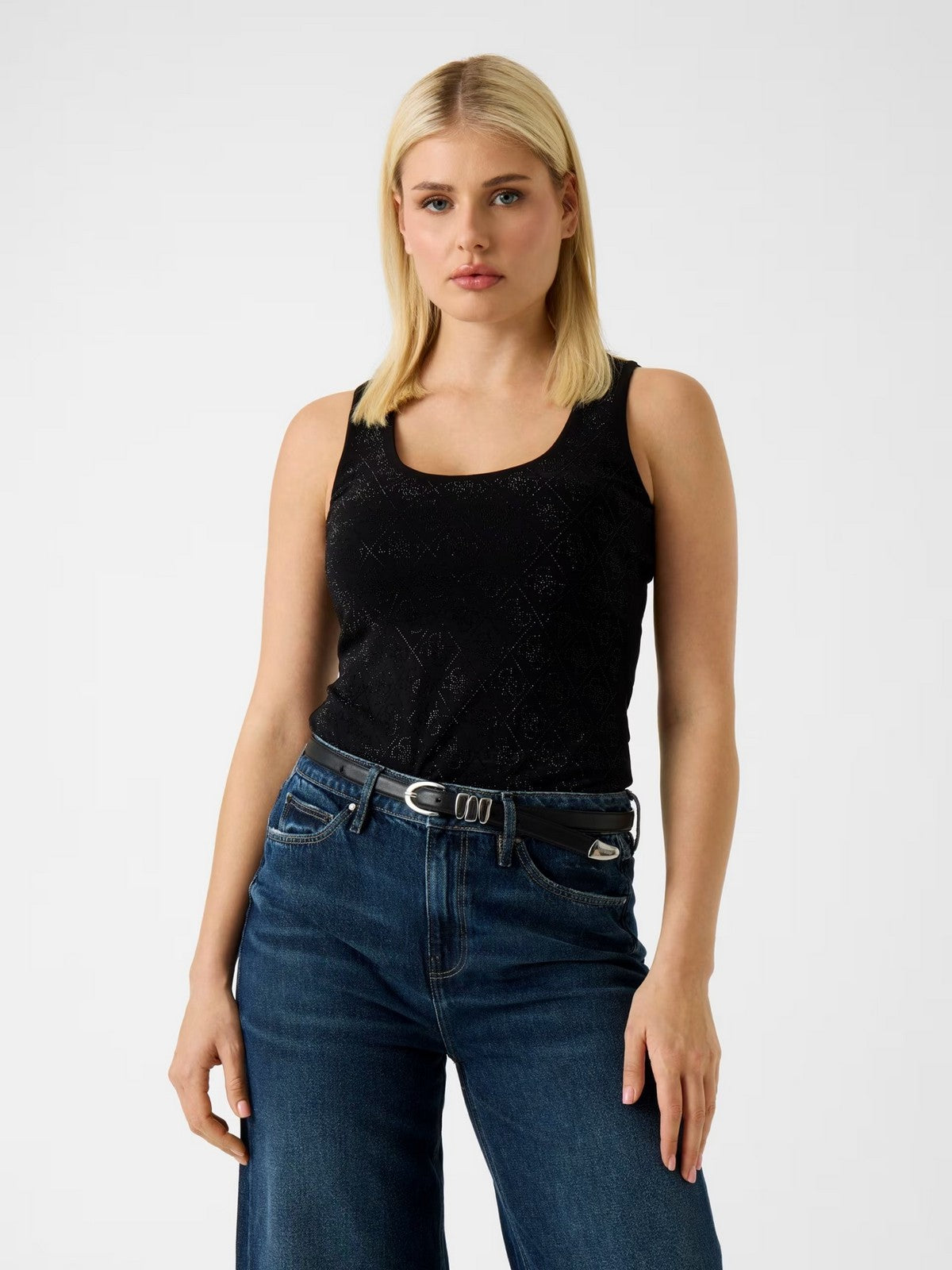 GUESS Canotta Donna SL 4G ALLOVER TANK TOP W6GP10 K2932 JBLK Jet Black A996