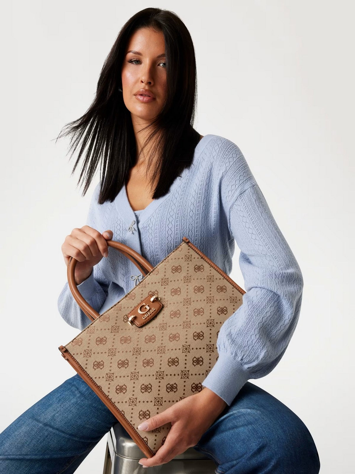 GUESS Borsa Donna NEDA 2 COMP TOTE HWJP96 54220 LTL LATTE LOGO gioboutiqueweb