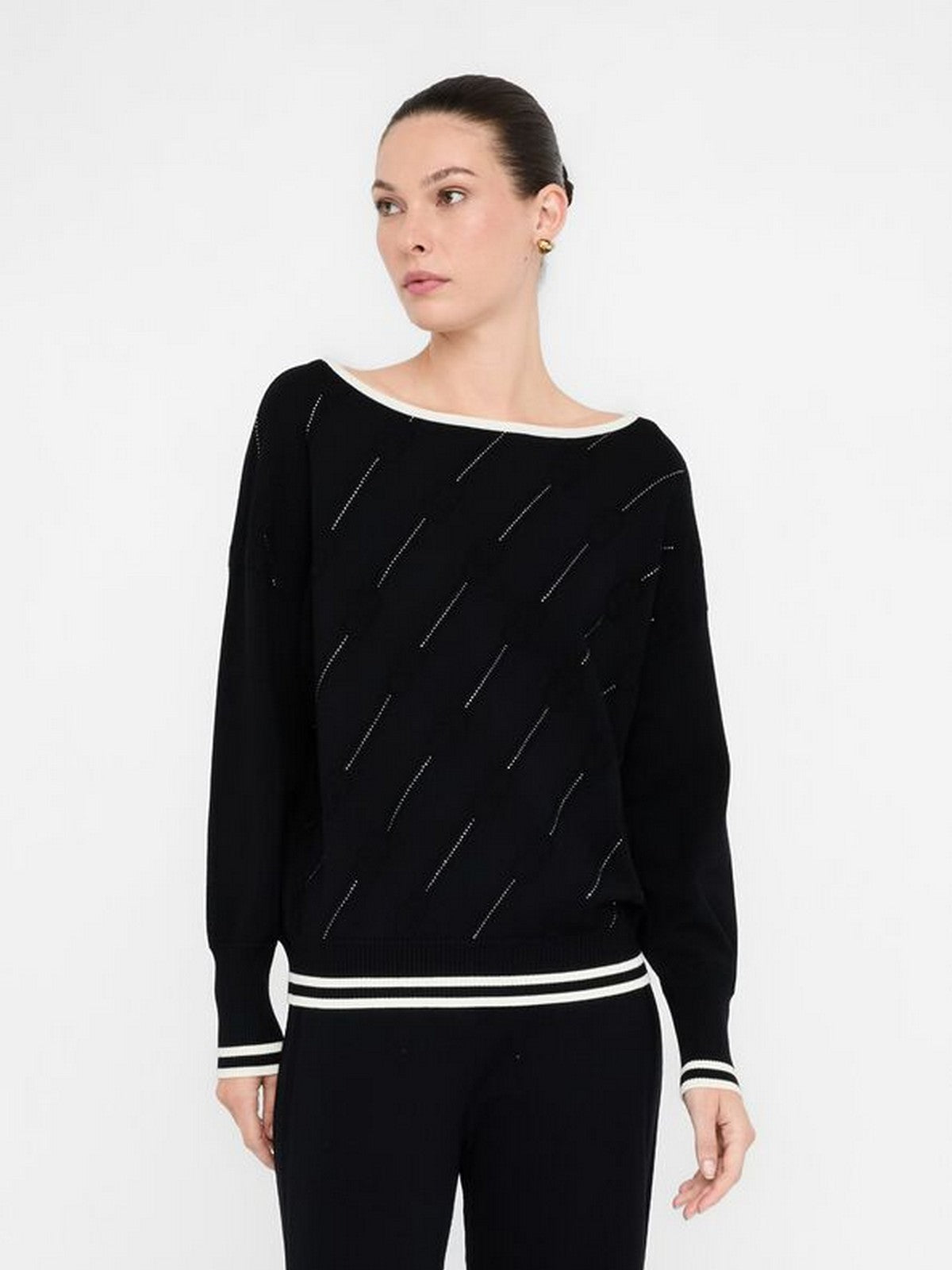 LIU JO SPORT Maglione Donna  TF5206MS63L 03N66 Nero/bianco latte