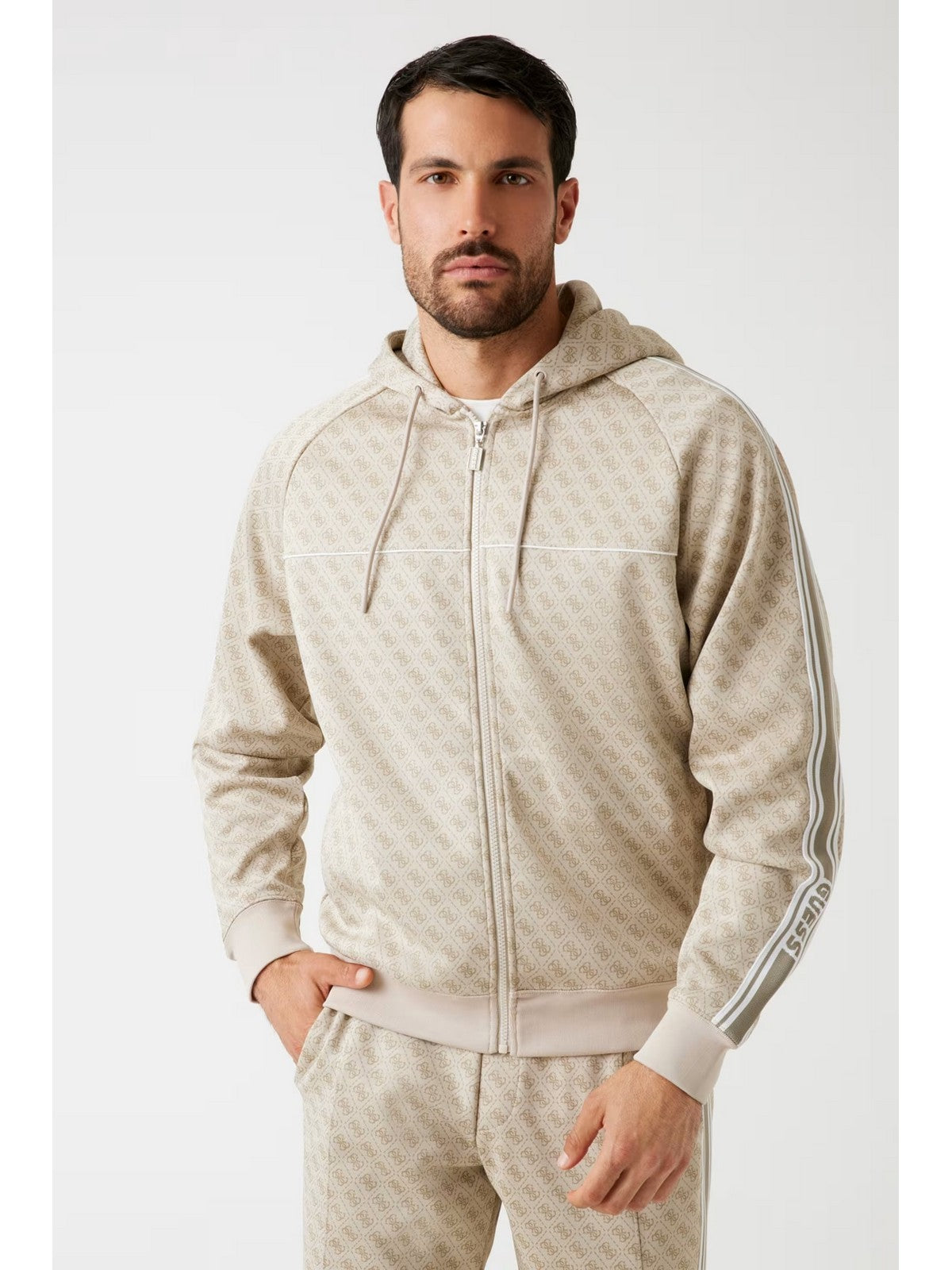 GUESS SPORT Felpa Uomo PARIMO 4G FULL ZIP SWEATSHIRT Z5BQ13 K2042 FJ9O 4G JACQUARD LIGHT MI gioboutiqueweb