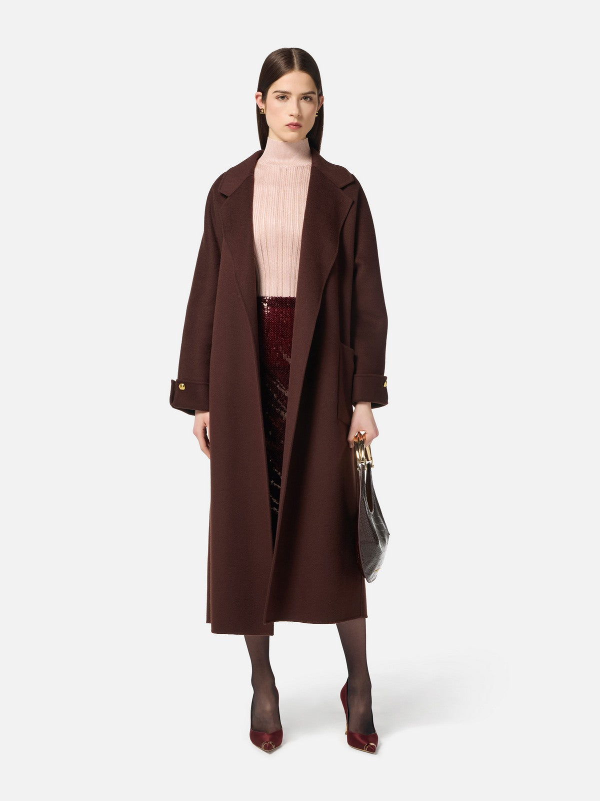 ELISABETTA FRANCHI Cappotto Donna  CP68D56E2 EA3 COFFEE