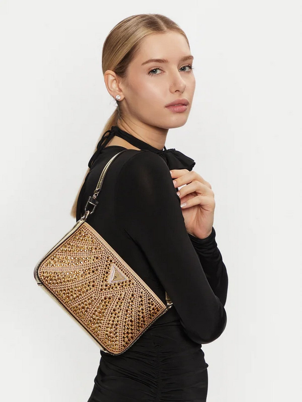 GUESS Borsa Donna BEAUVOIR MINI TOP ZIP SHDR BAG HWXG95 28720 GOL Oro gioboutiqueweb