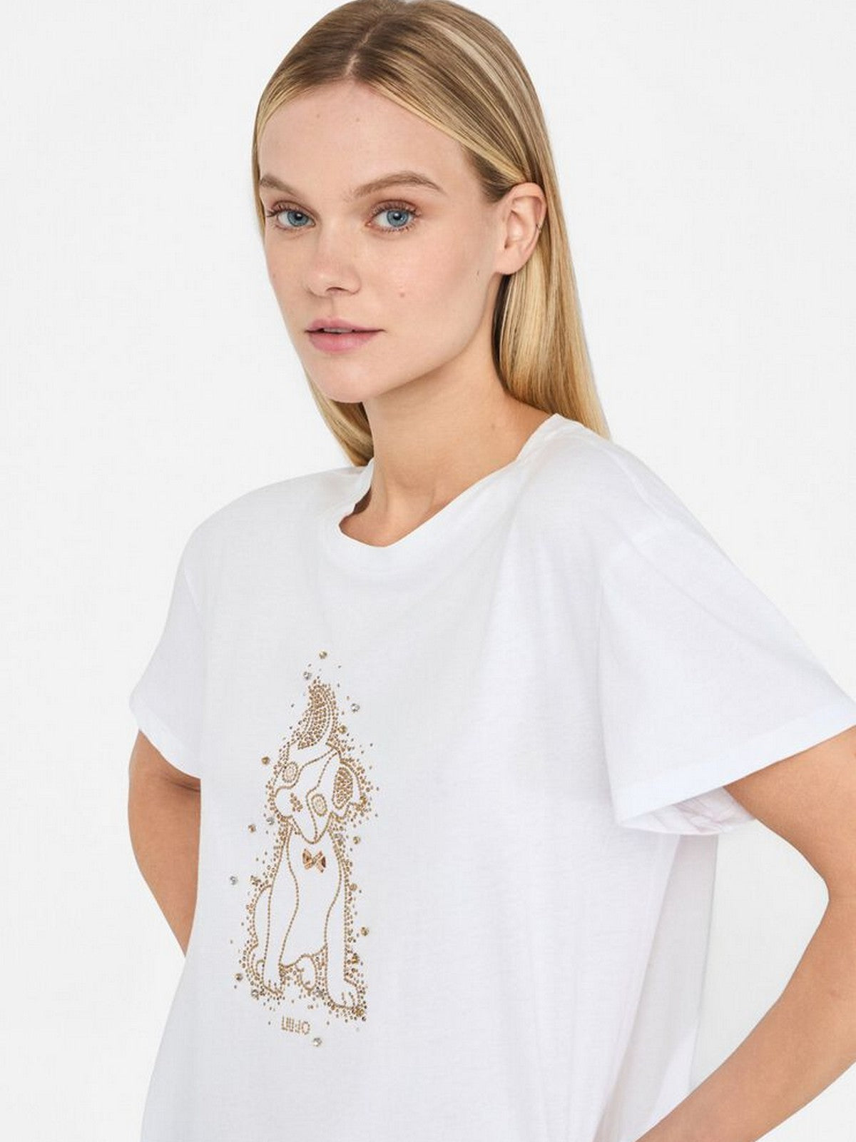LIU JO WHITE T-shirt Donna  MF5412JS923 M9789 Bianco/dog fashion