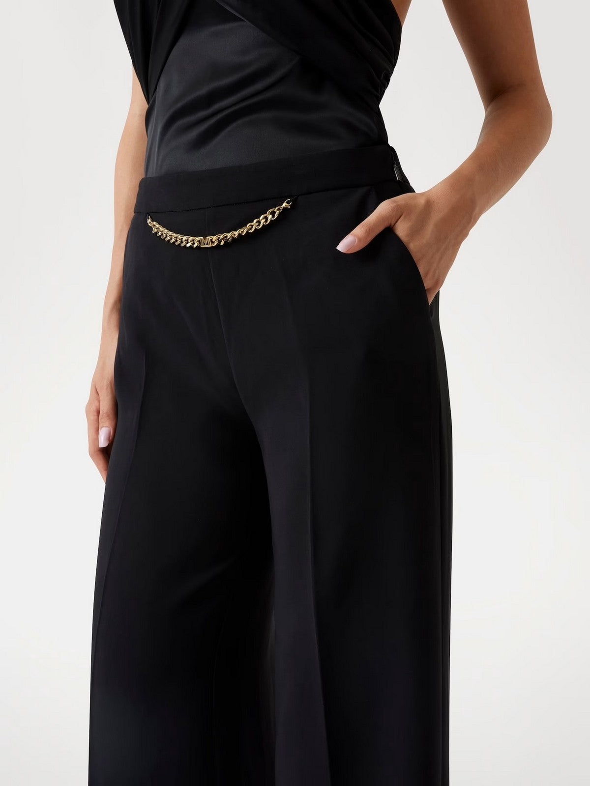 MARCIANO Pantalone Donna ELLA W/CHAIN STRAIGHT PANTS 5YGB01 7357A JBLK Jet Black A996