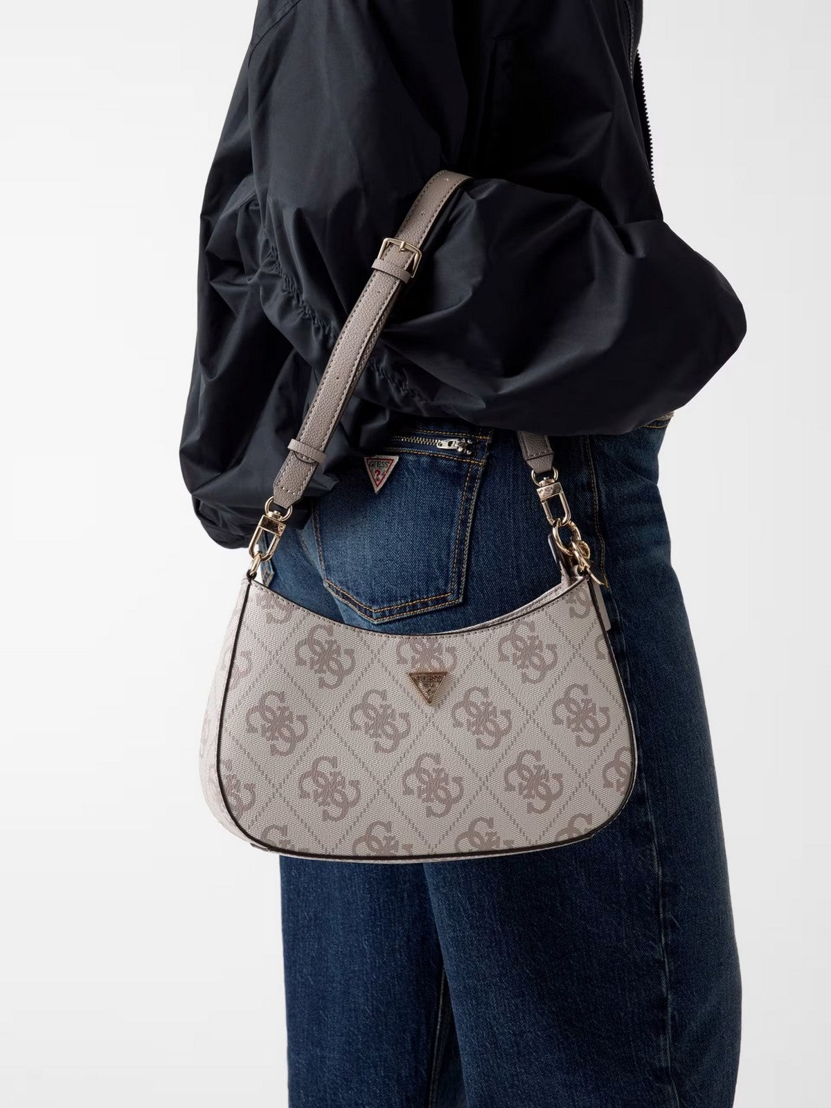 GUESS Borsa Donna NOELLE II TOP ZIP SHOULDER BAG HWSO96 72180 DKO DARK TAUPE LOGO gioboutiqueweb