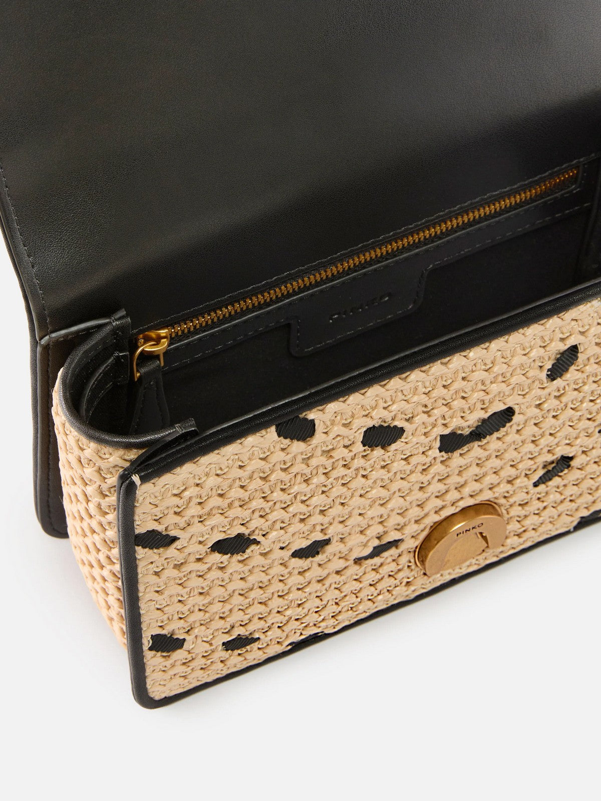 PINKO Borsa Donna LOVE ONE MINI LIGHT DC RAFIA + 104550-A1RL HZ3Q PAGLIA/NERO-ANTIQUE GOLD gioboutiqueweb