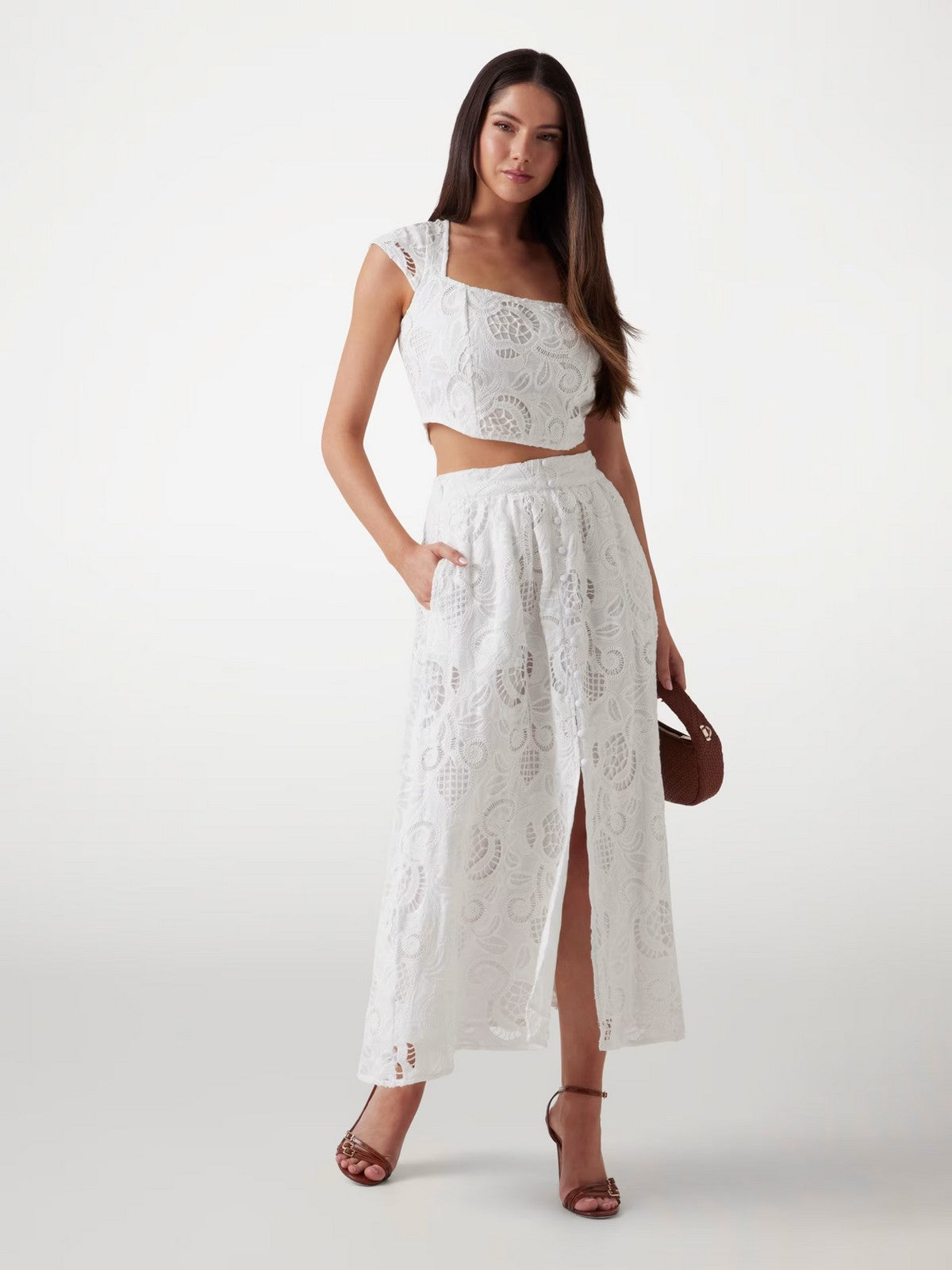 GUESS Gonna Donna DOMITILLE LONG EMBRO SKIRT W5GD63 WH521 G011 Bianco gioboutiqueweb