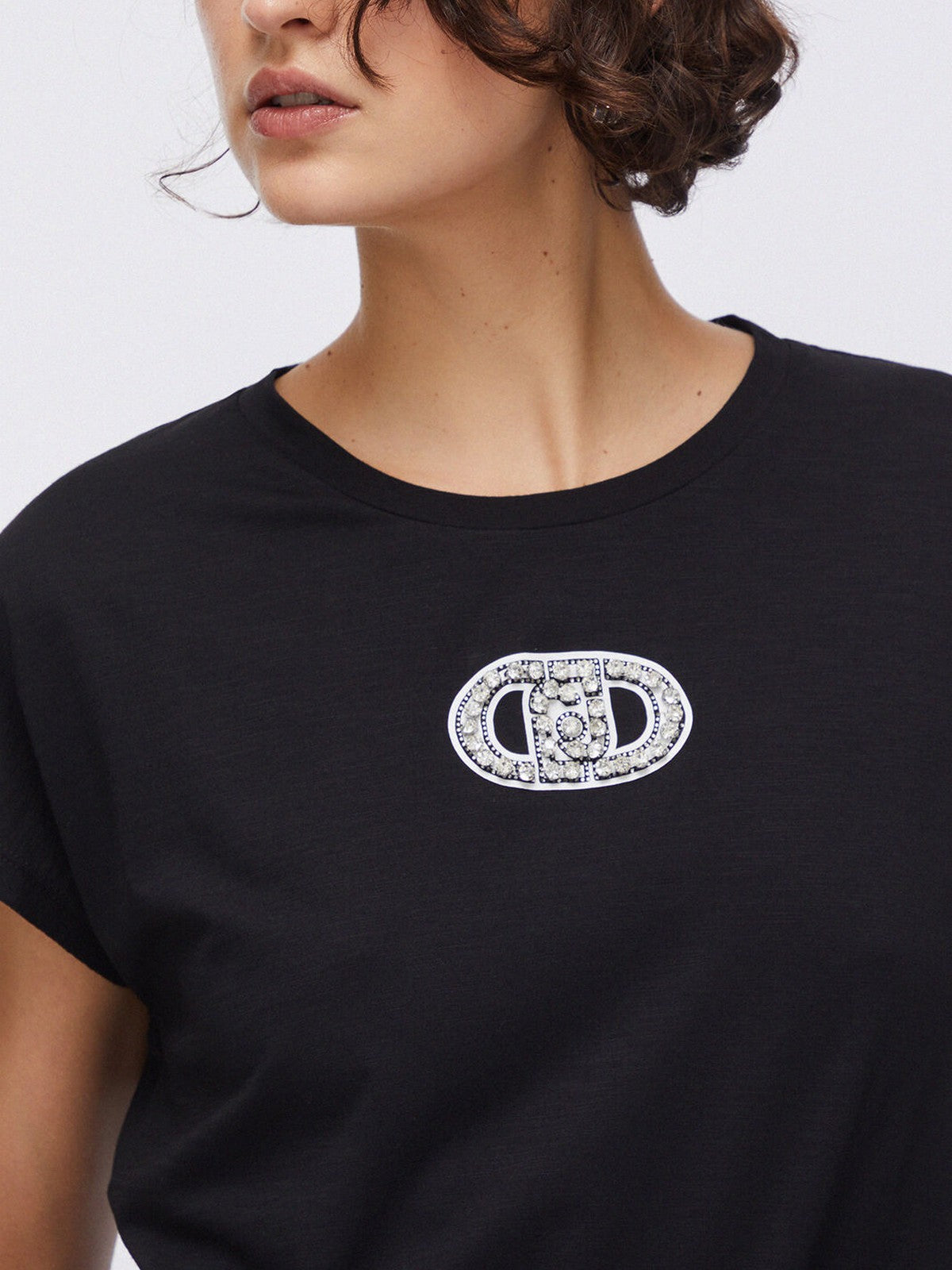 LIU JO SPORT T-shirt Donna  TA6164JS870 P9298 Nero/logo strass gioboutiqueweb