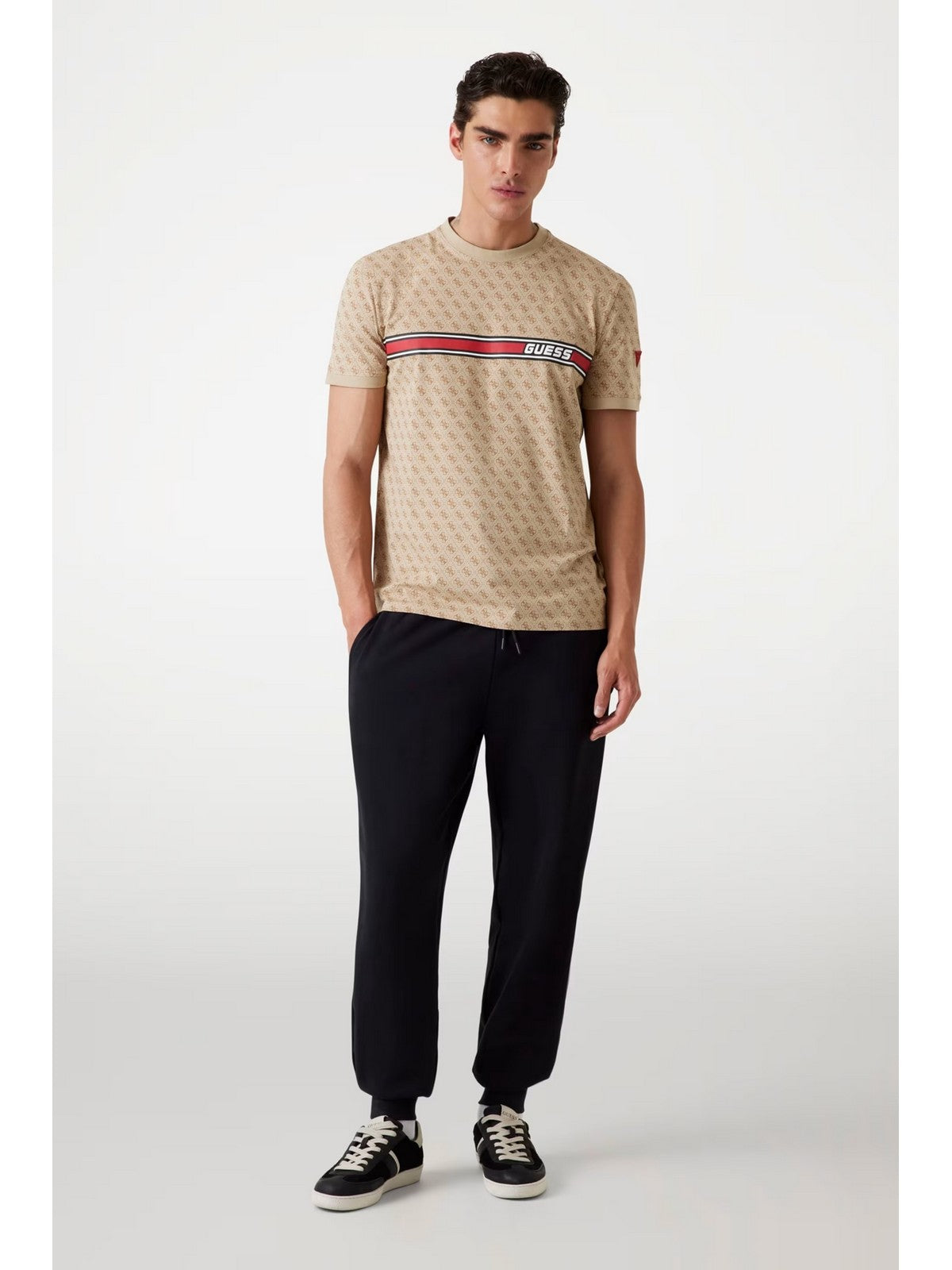 GUESS SPORT T-shirt Uomo JAMEY T-SHIRT Z2BI09 J1314 P13W 4G AOP BEIGE BLANCO