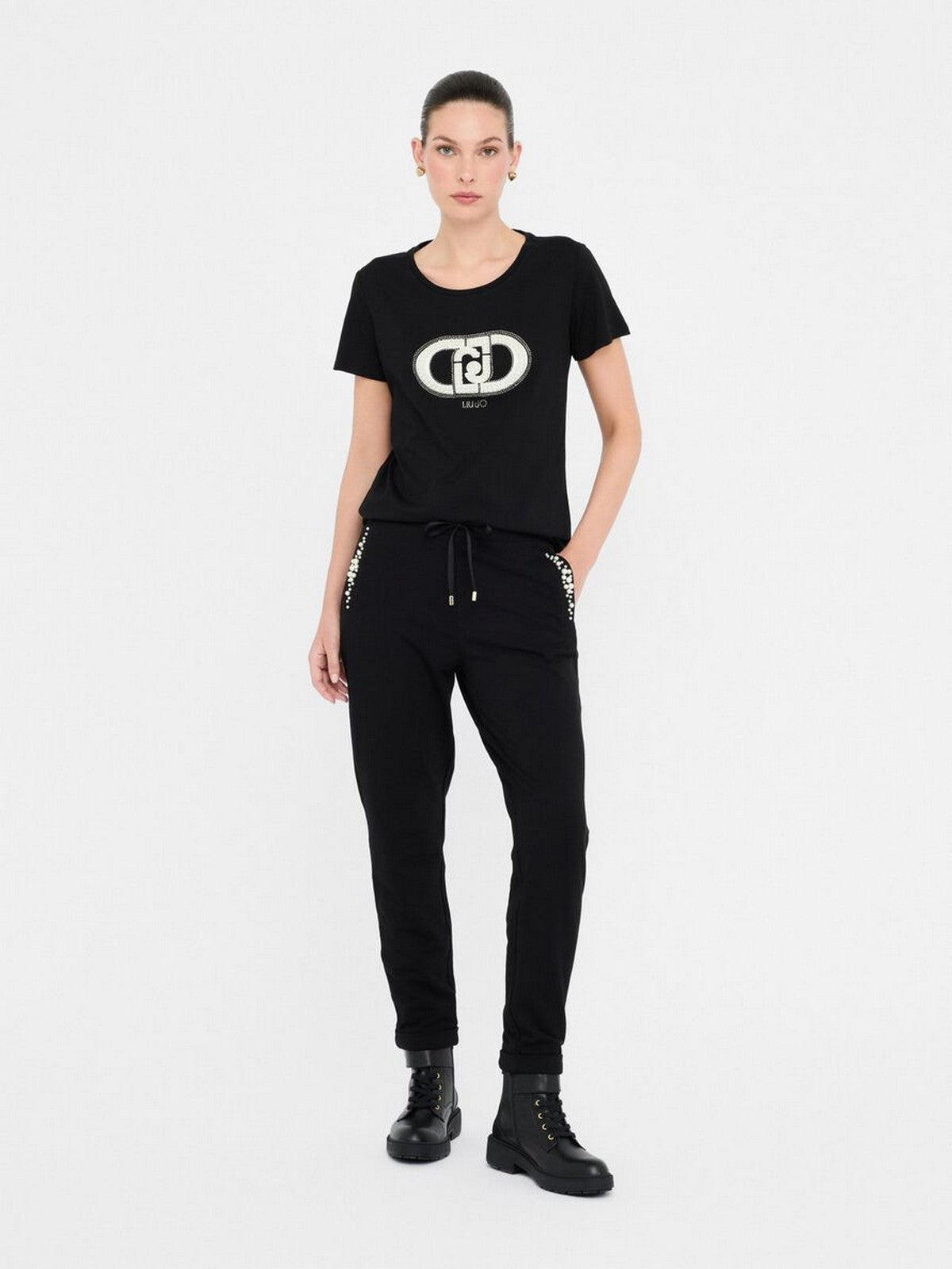 LIU JO SPORT T-shirt Donna  TF5280JS923 N9785 Nero/monogram pearl