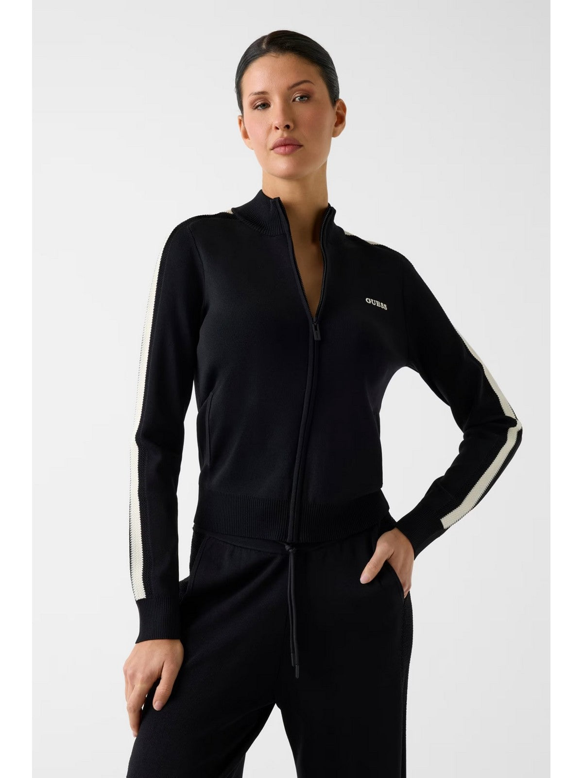GUESS SPORT Felpa Donna GABRY FULL ZIP JACKET SWTR V6GR12 Z0752 JBLK Jet Black A996