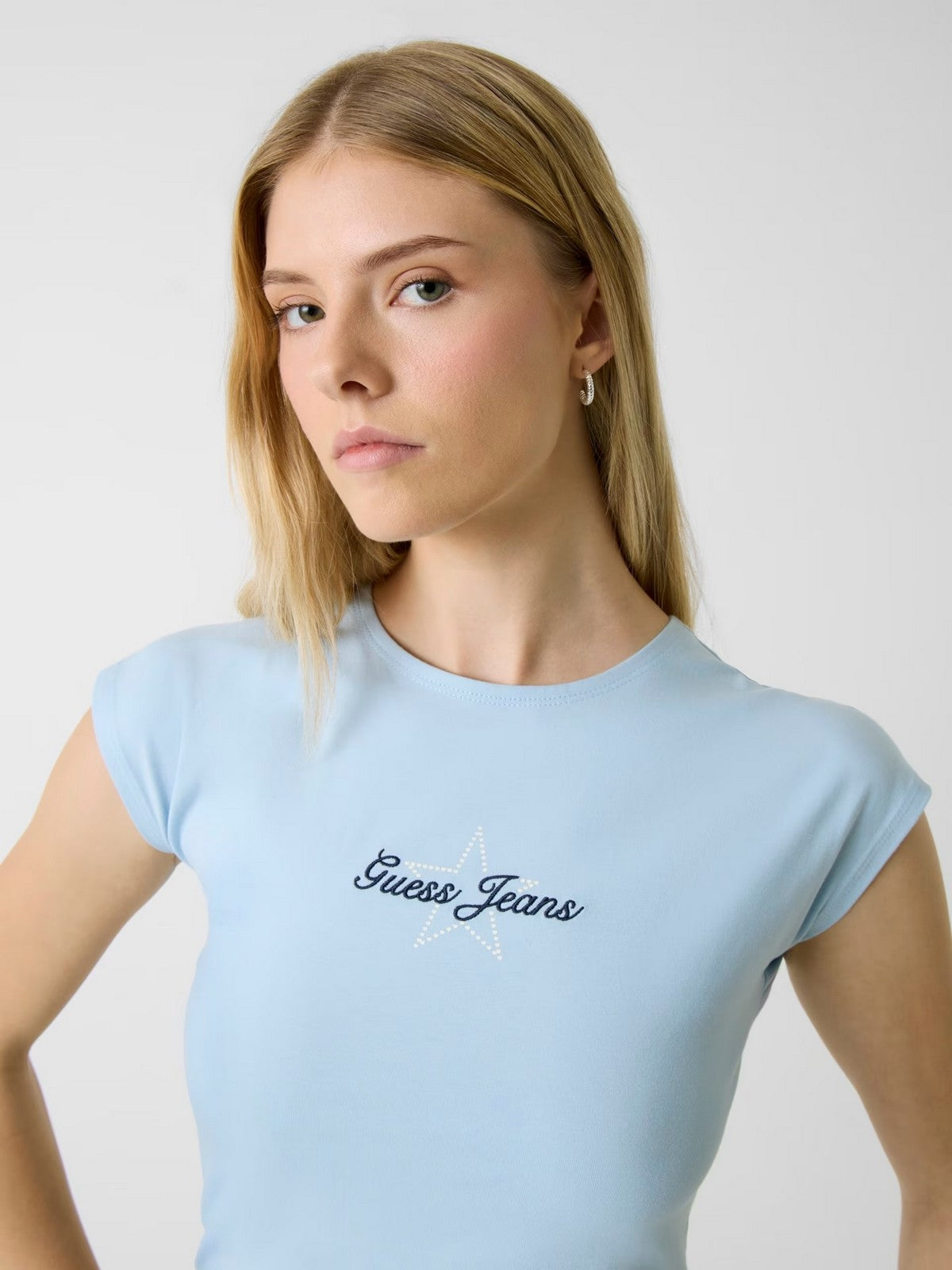 GUESS T-shirt Donna GJ SS RAGLAN STAR BABY TEE W6RI21 J1314 G7O3 AERIAL BLUE gioboutiqueweb