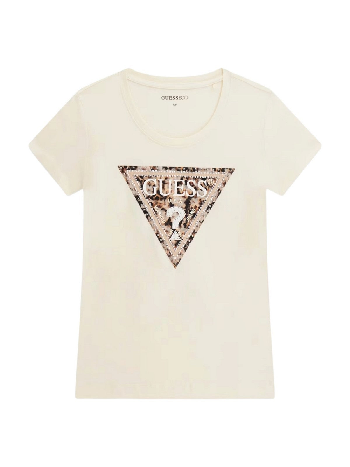 GUESS T-shirt Donna SS CN LEO TRIANGLE TEE W6RI32 J1314 G047 PEARL WHITE gioboutiqueweb