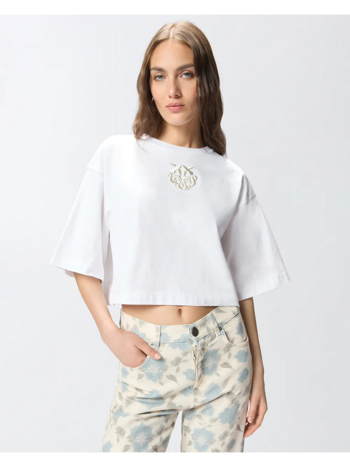 PINKO T-shirt Donna BORGHETTO T-SHIRT JERSEY LOGO 106814-A3AM Z04 BIANCO BRILL. gioboutiqueweb