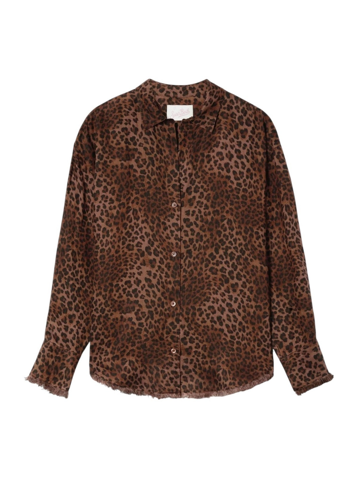 MC2 SAINT BARTH Camicia Donna  CRISTAL 07842L LINEN SAND LEOPARD 19 FRINGE gioboutiqueweb