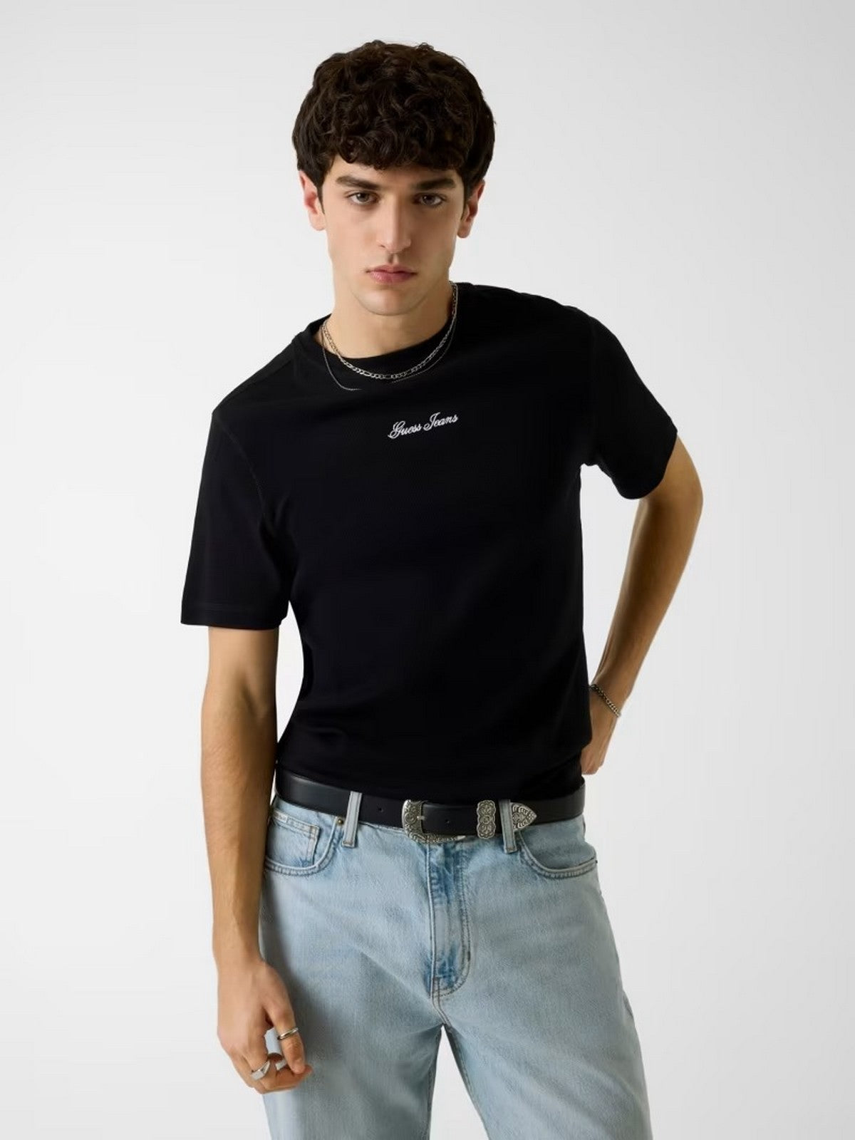 GUESS T-shirt Uomo GJ SLIM FIT RIBBED T SHIRT M6GP06 KA0H1 JBLK Jet Black A996 gioboutiqueweb