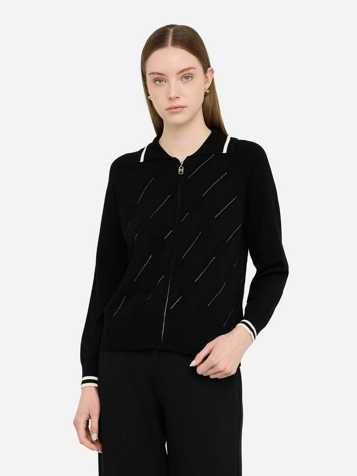 LIU JO SPORT Cardigan Donna  TF5032MS63L 03N66 Nero/bianco latte