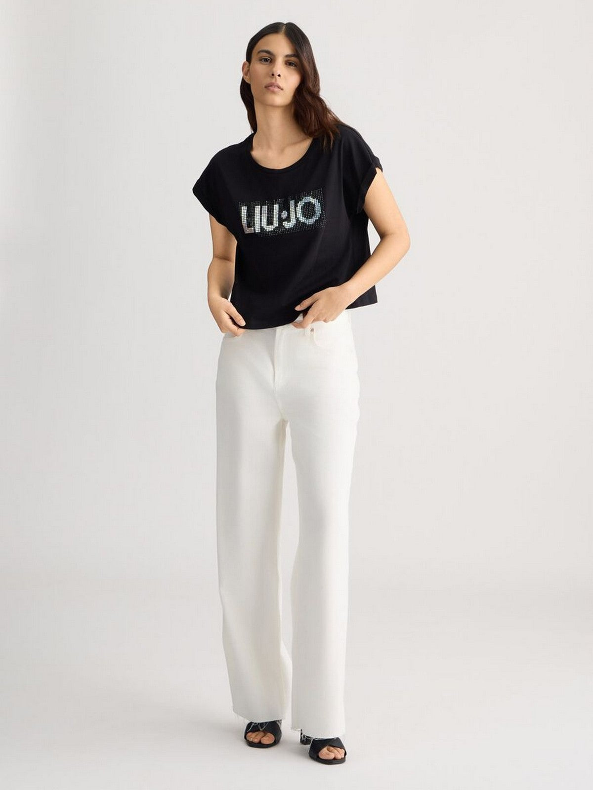 LIU JO BEACHWEAR T-shirt Donna  VA5151JS923 N9241 Nero/strass bicolor gioboutiqueweb