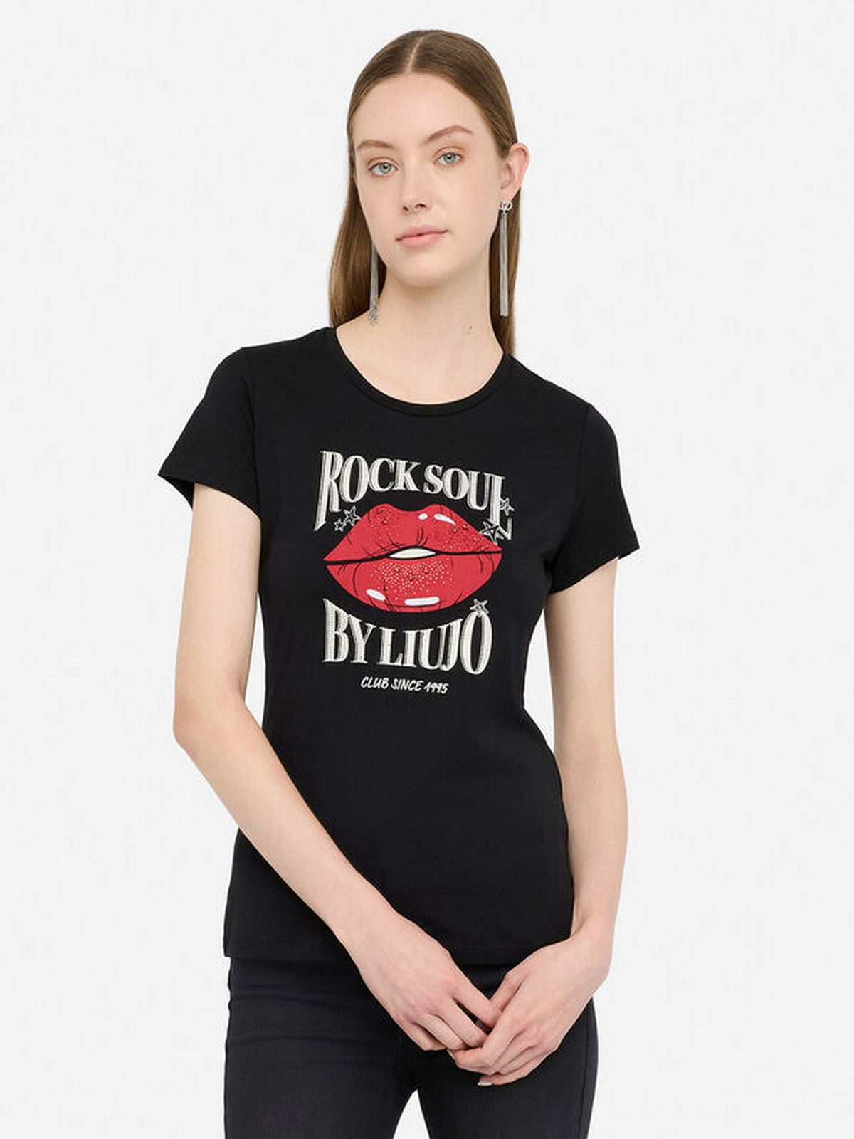 LIU JO BLUE DENIM T-shirt Donna  UF5265JS923 M9941 Nero/LiuJo rock
