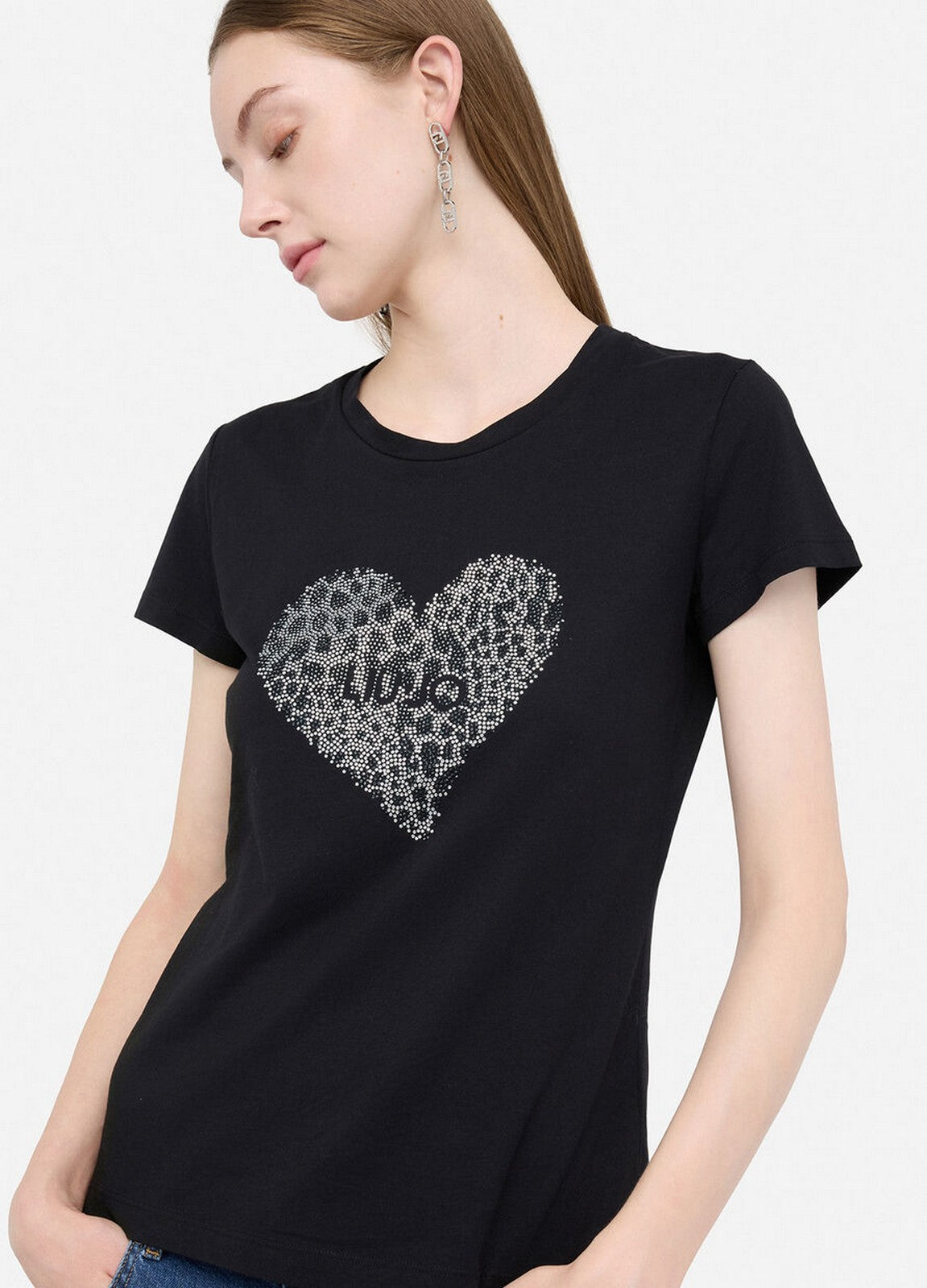 LIU JO BLUE DENIM T-shirt Donna  UF5264JS923 M9938 Nero/heart LiuJo poi