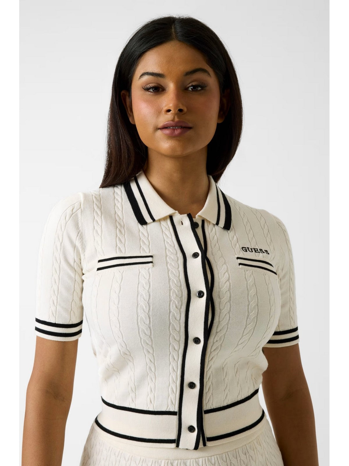 GUESS SPORT Cardigan Donna SHARI POLO CARDI SWTR V6RR02 Z4652 G1O6 DOVE WHITE