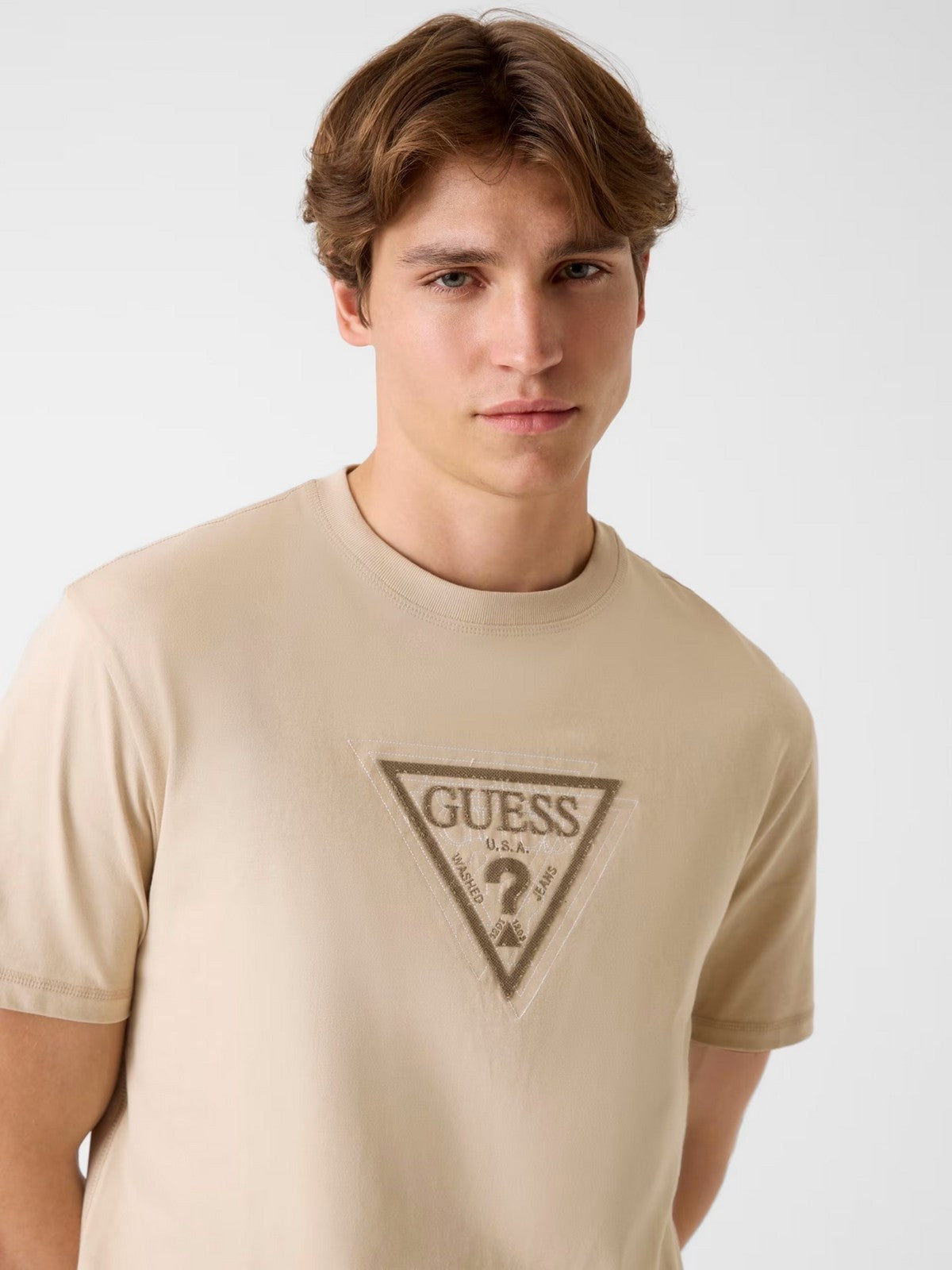 GUESS T-shirt Uomo SS CN TERRY LOGO TEE M6RI23 K8FQ4 G1DR NEUTRAL SAND gioboutiqueweb