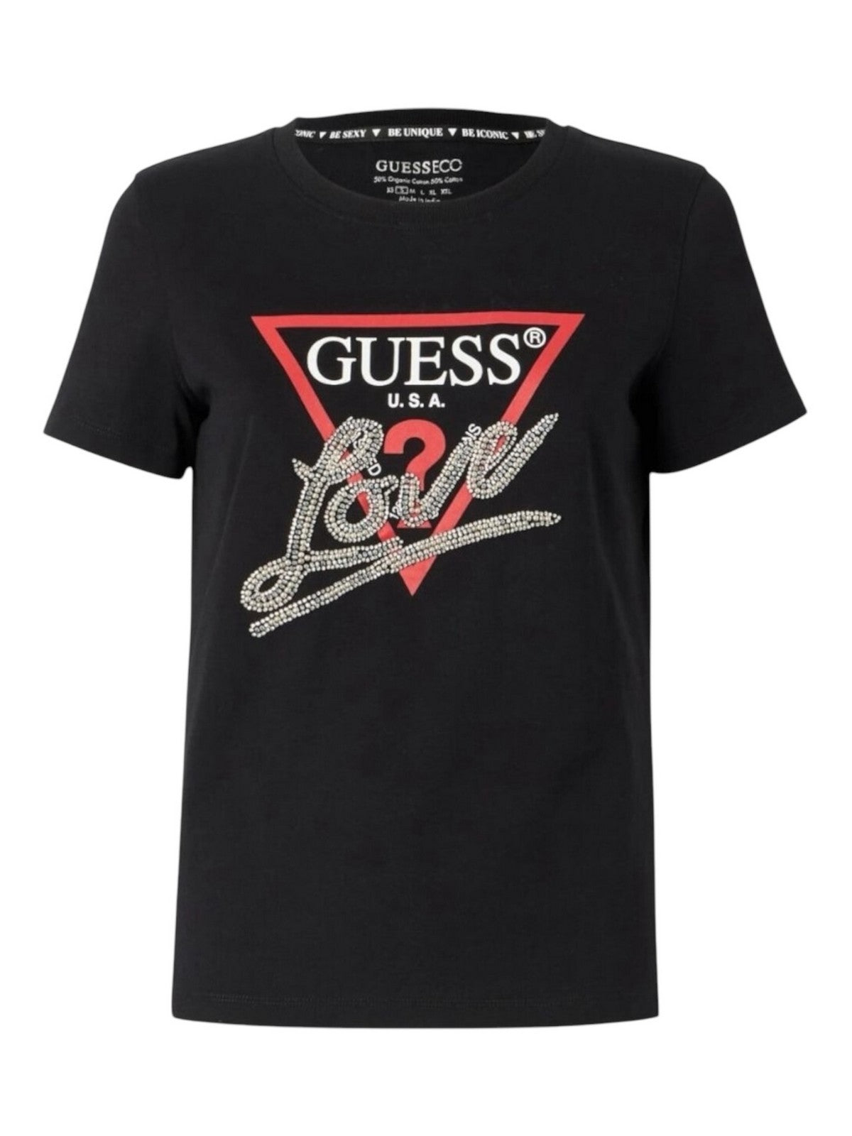 GUESS T-shirt Donna SS CN TRIANGLE LOVE TEE W5RI10 I3Z14 JBLK Nero gioboutiqueweb