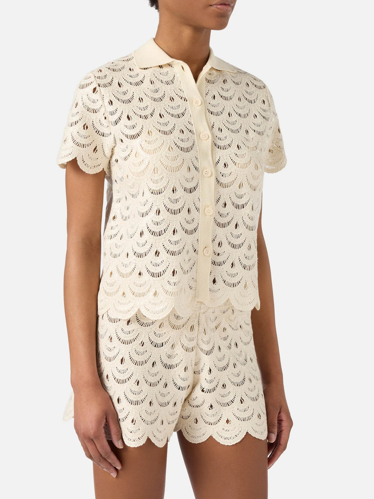 MC2 SAINT BARTH Polo Donna  MONET 01719L CROCHET SHELL PAILLETTES 10