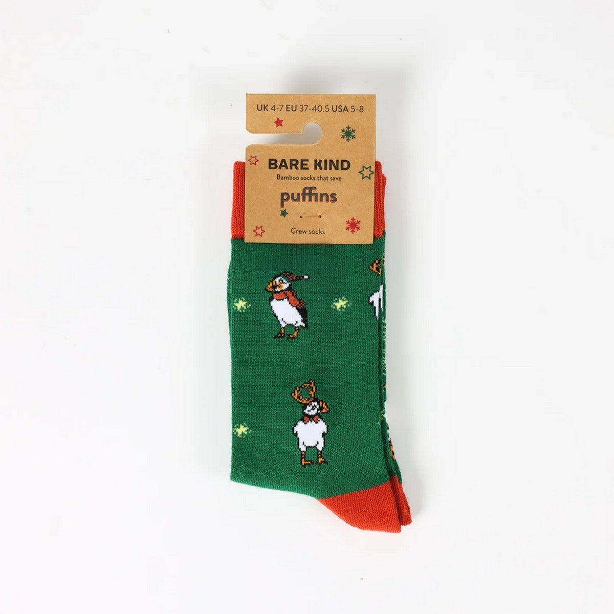 BARE KIND Calzini Unisex adulto  GREEN PUFFIN VERDE/ARANCIO