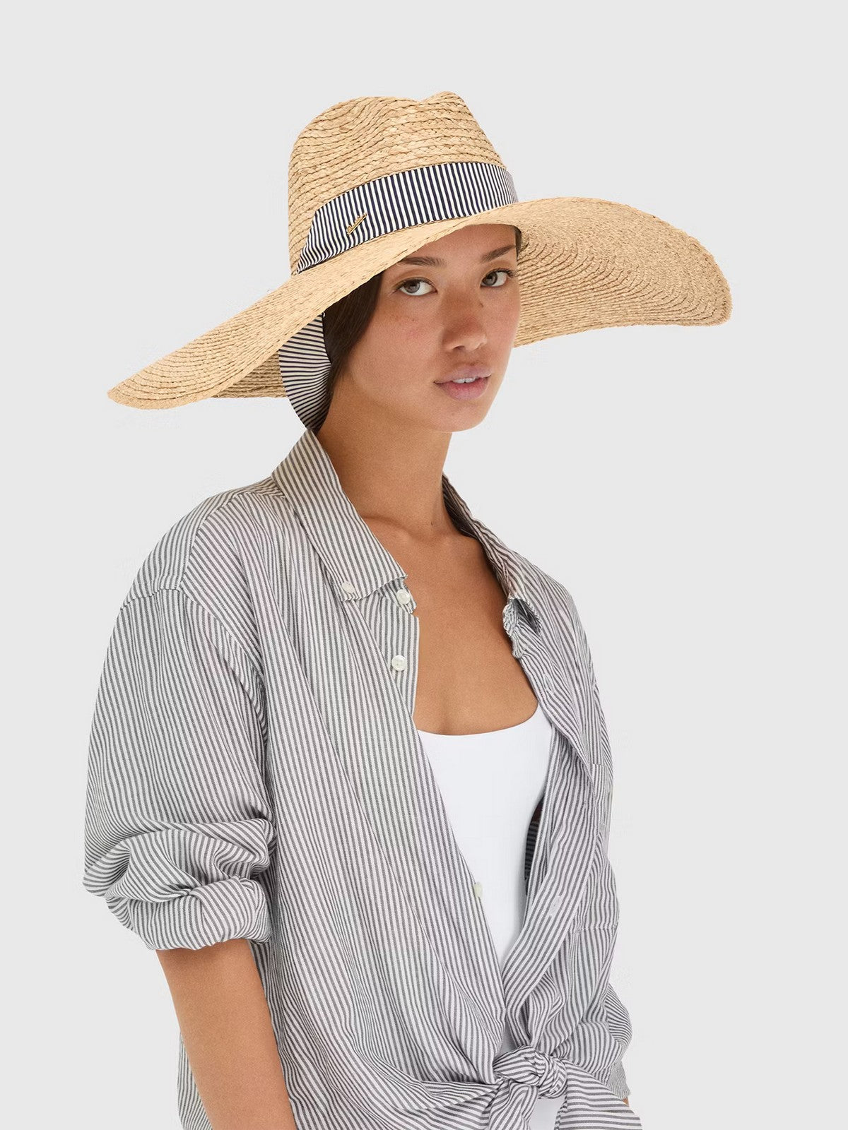 BORSALINO Cappello Donna  4039 00H8 Naturale cinta a rihe bianco/navy gioboutiqueweb