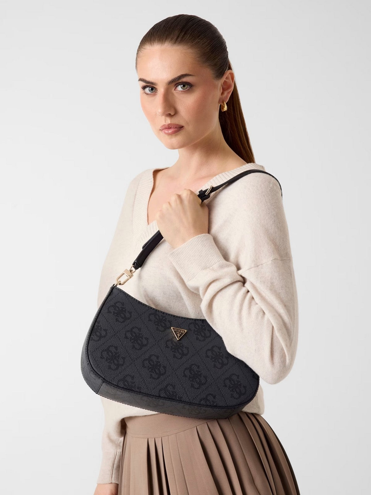 GUESS Borsa Donna NOELLE II TOP ZIP SHOULDER BAG HWSO96 72180 CLO COAL LOGO gioboutiqueweb