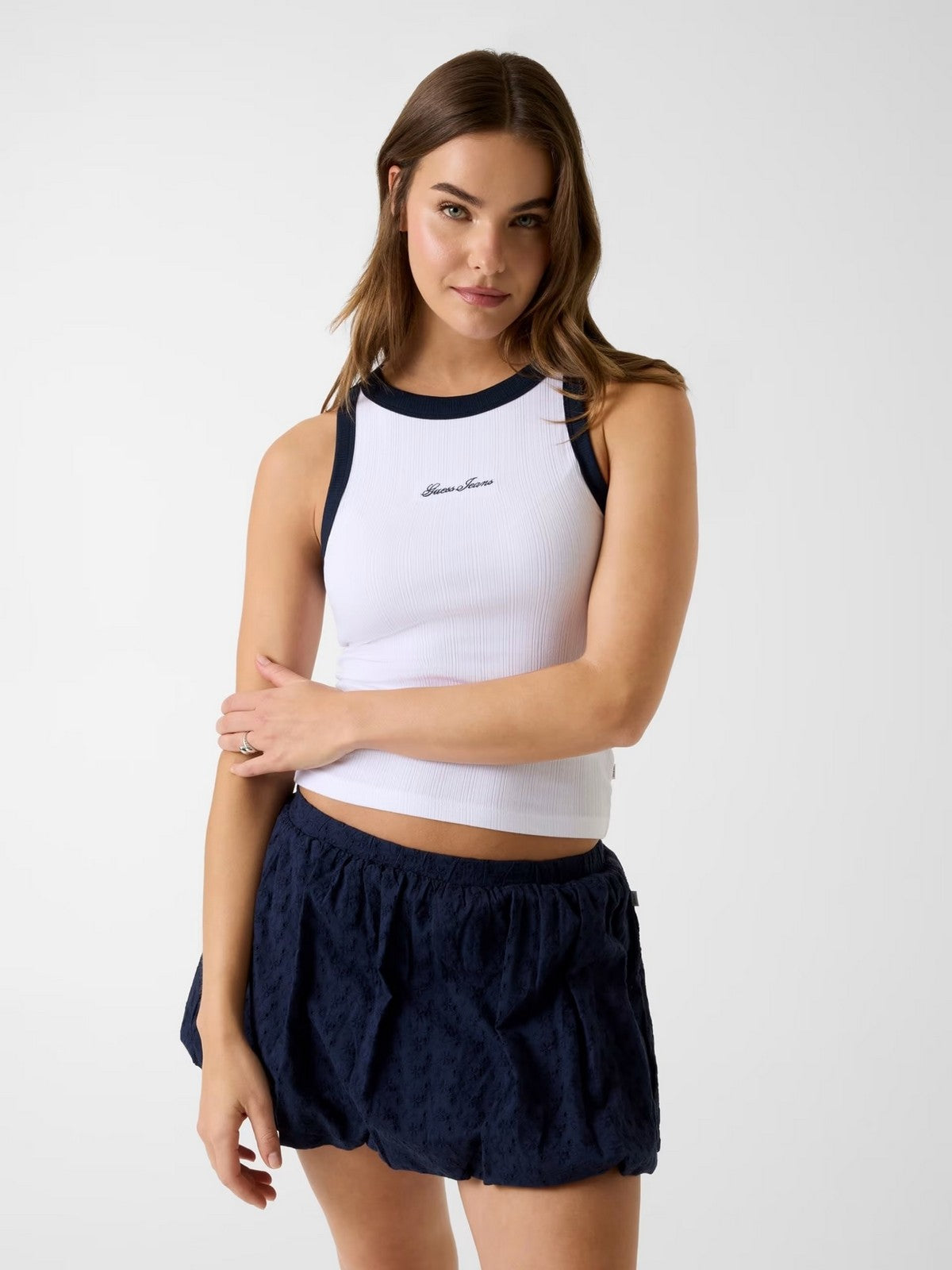GUESS Top Donna GJ EMBRO RINGER TANK TOP W6GPZ8 KF641 G011 PURE WHITE gioboutiqueweb