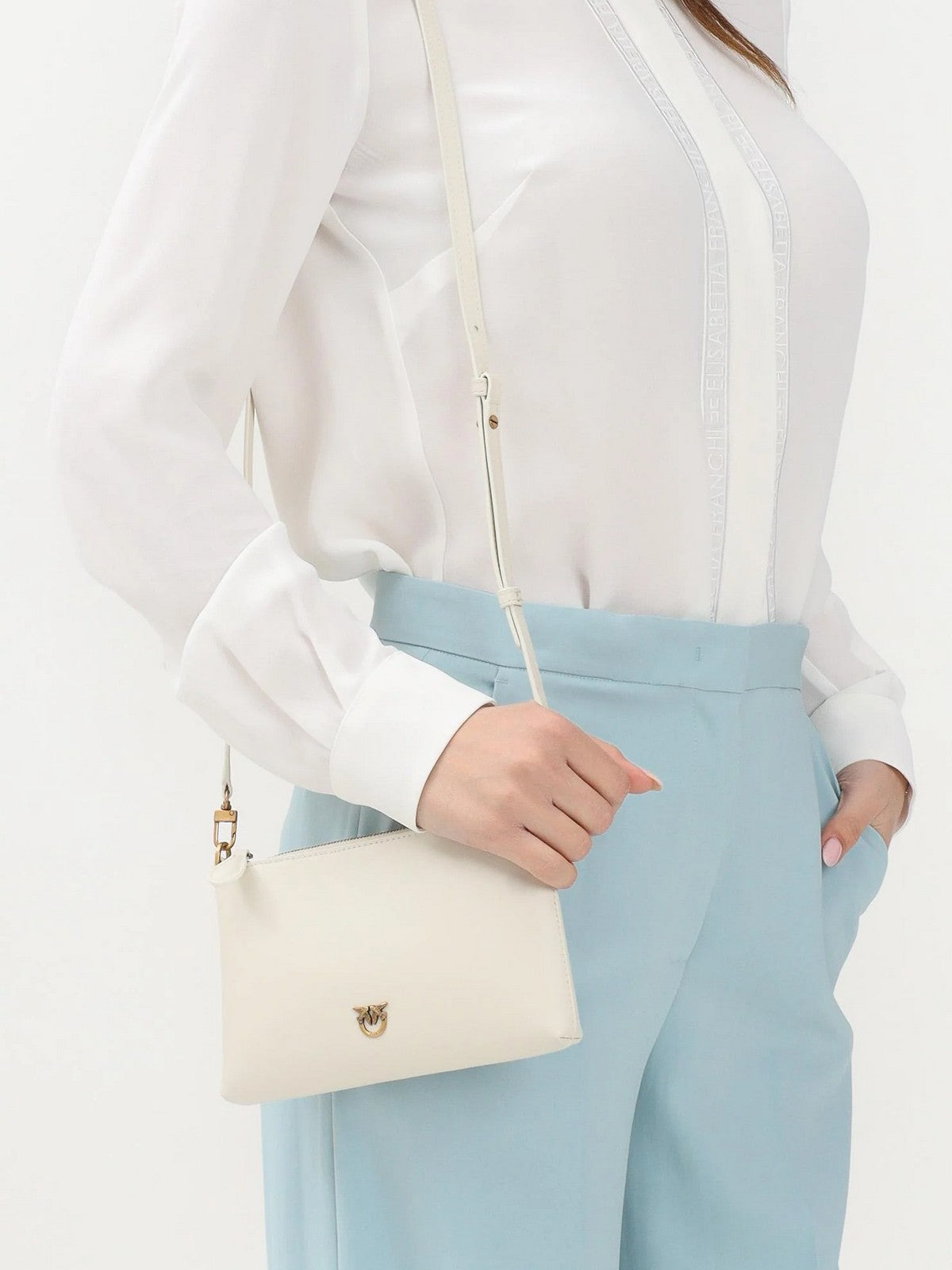 PINKO Pochette Donna FLAT HORIZONTAL MINI VITELLO S 104277-A0F1 Z14Q BIANCO SETA-ANTIQUE GOLD gioboutiqueweb