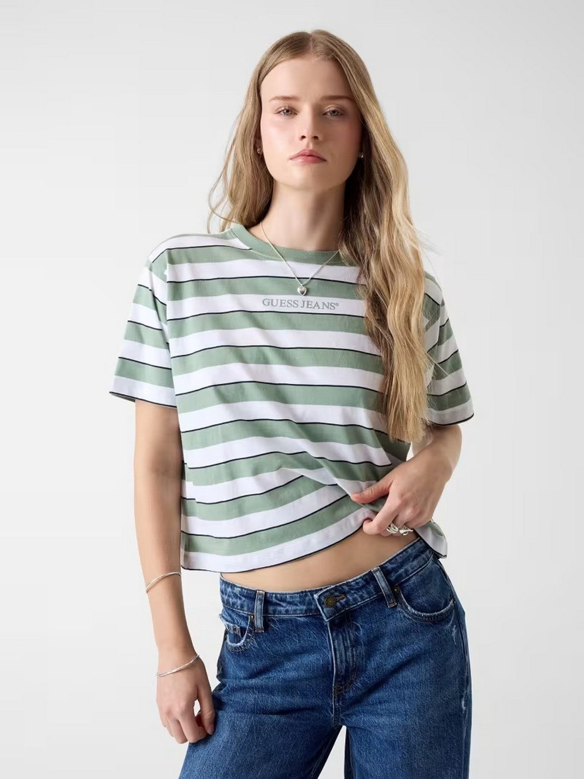 GUESS T-shirt Donna GJ SS CN BOXY STRIPE TEE W6RI19 K8HM0 S83T SALVIA GREEN STRIPES