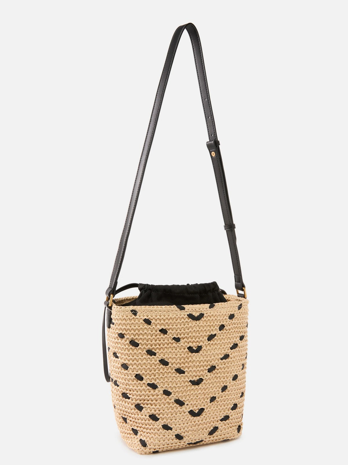 PINKO Borsa Donna BUCKET MINI CHEVRON RAFIA + VI 106835-A391 HZ3Q PAGLIA/NERO-ANTIQUE GOLD gioboutiqueweb