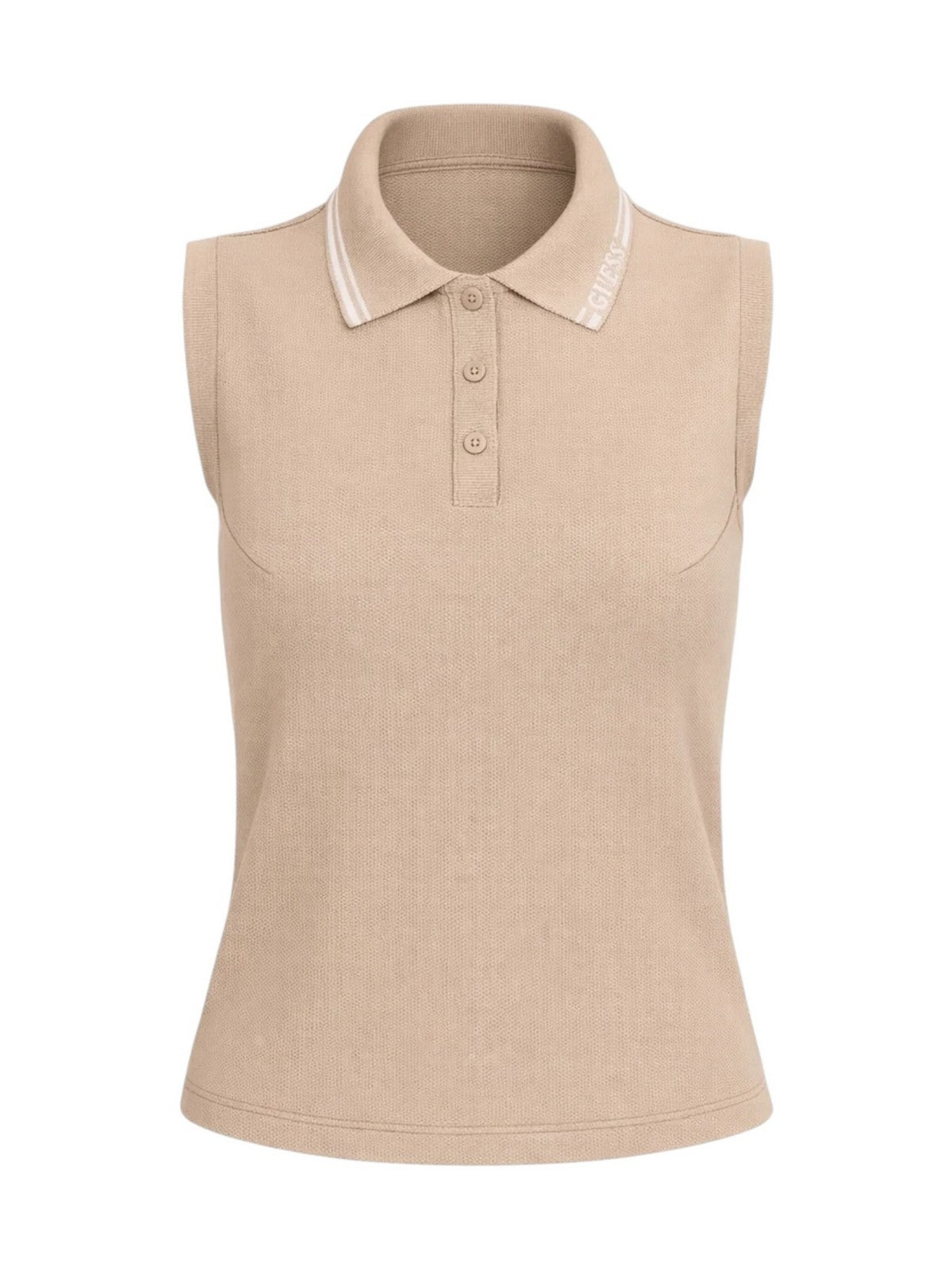 GUESS SPORT Canotta Donna SARAH SLEEVELESS POLO V6GP03 K2958 G1BW SAND TAN gioboutiqueweb