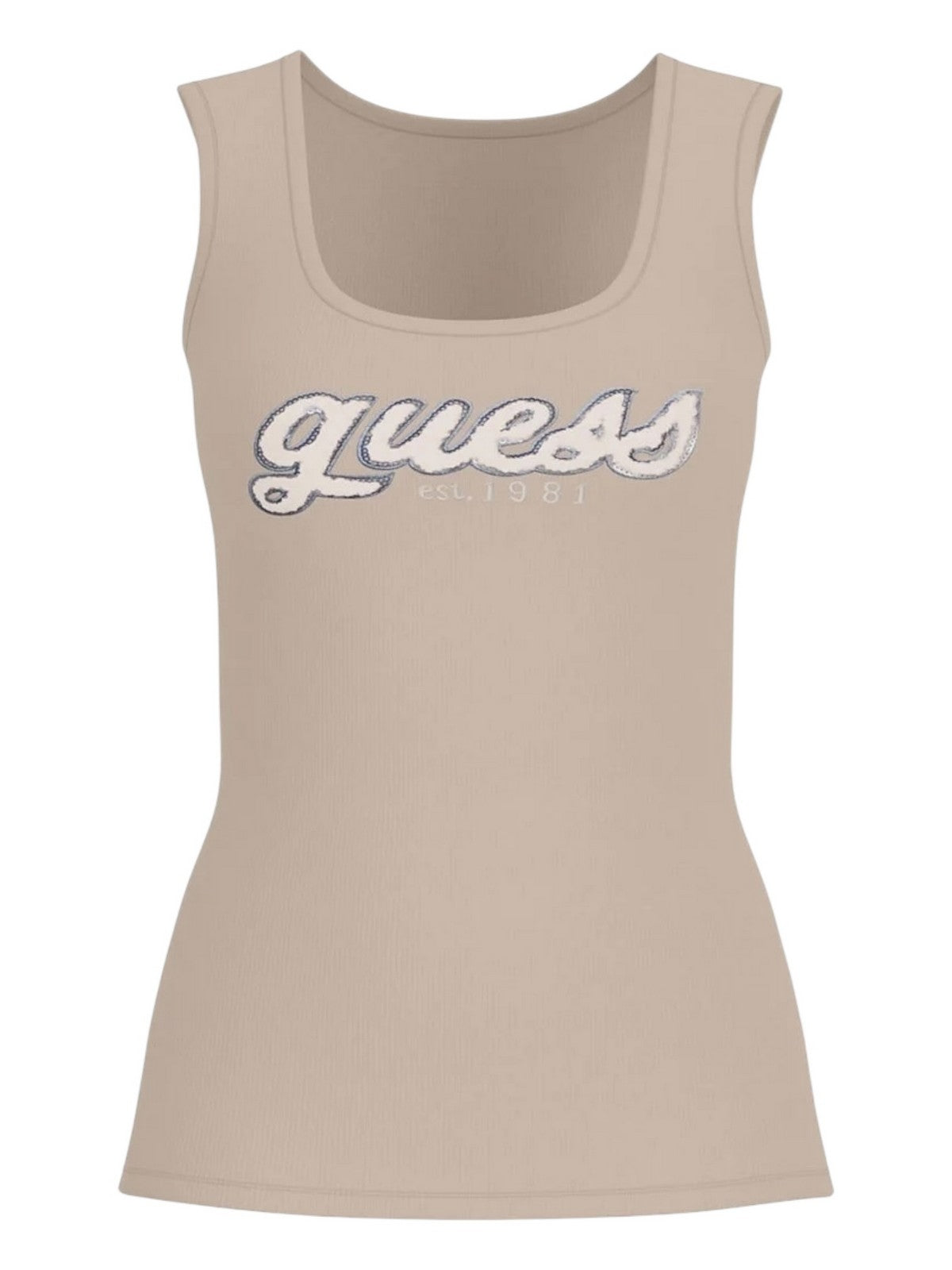 GUESS Body Donna CHENILLE LOGO TANK TOP RIB W5RP03 KA0H1 A90F CEMENTO gioboutiqueweb
