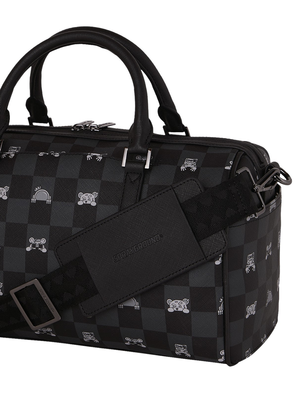 SPRAYGROUND Borsa Unisex adulto GRAY PEEKING CHARACTER CHECK MINI DUFFLE 910D8911NSZ Nero gioboutiqueweb