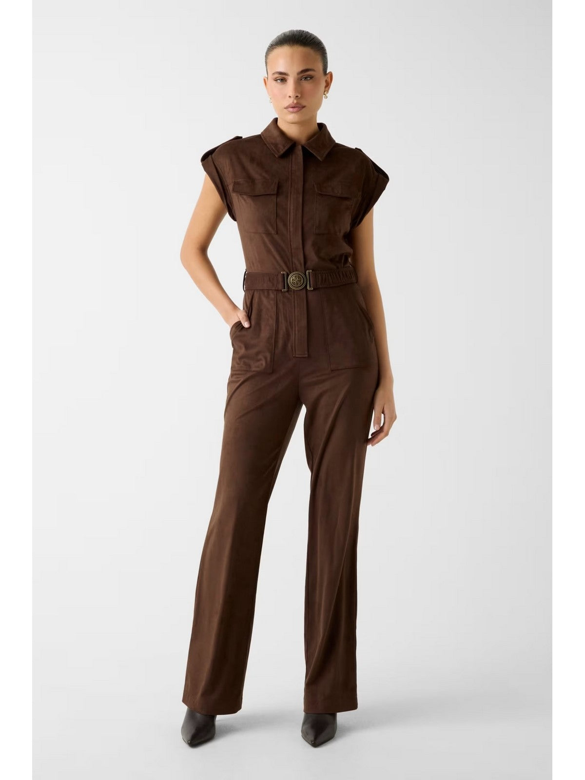 GUESS Tuta Donna NUNZIA SUEDE OVERALL W6RD61 WJ472 G1EA DARK COFFEE