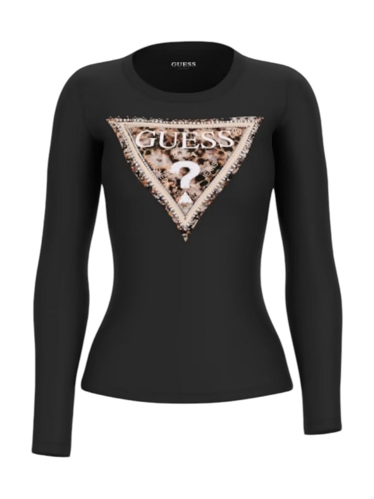 GUESS T-shirt Donna LS CN LEO TRIANGLE TEE W6RI33 J1314 JBLK Jet Black A996 gioboutiqueweb