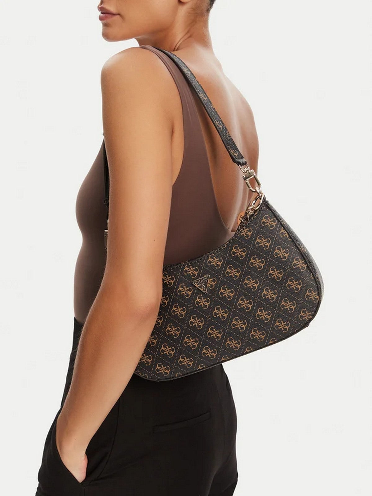 GUESS Borsa Donna NOELLE II TOP ZIP SHOULDER BAG HWQG96 72180 BNL BROWN LOGO