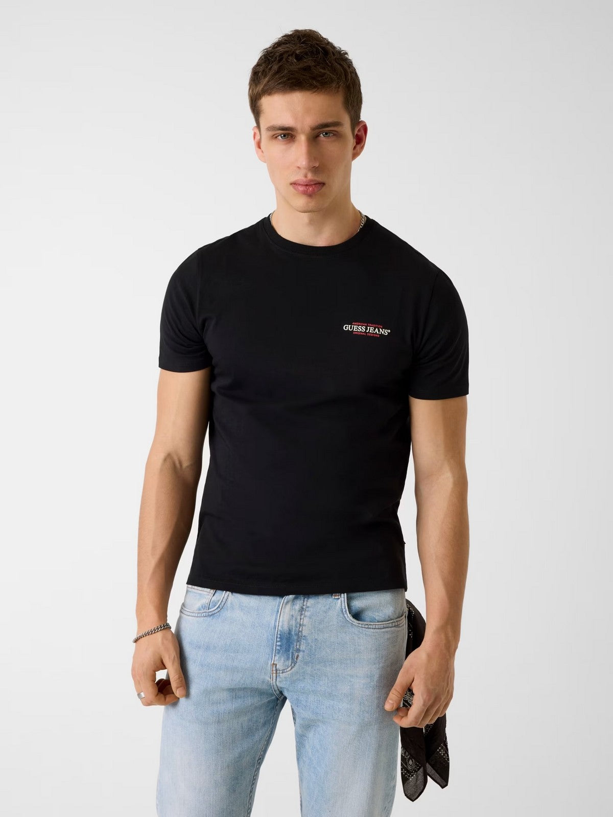 GUESS T-shirt Uomo GJ SS CN SLIM AMERICAN TR TEE M4YI55 K8HM0 JBLK Jet Black A996 gioboutiqueweb