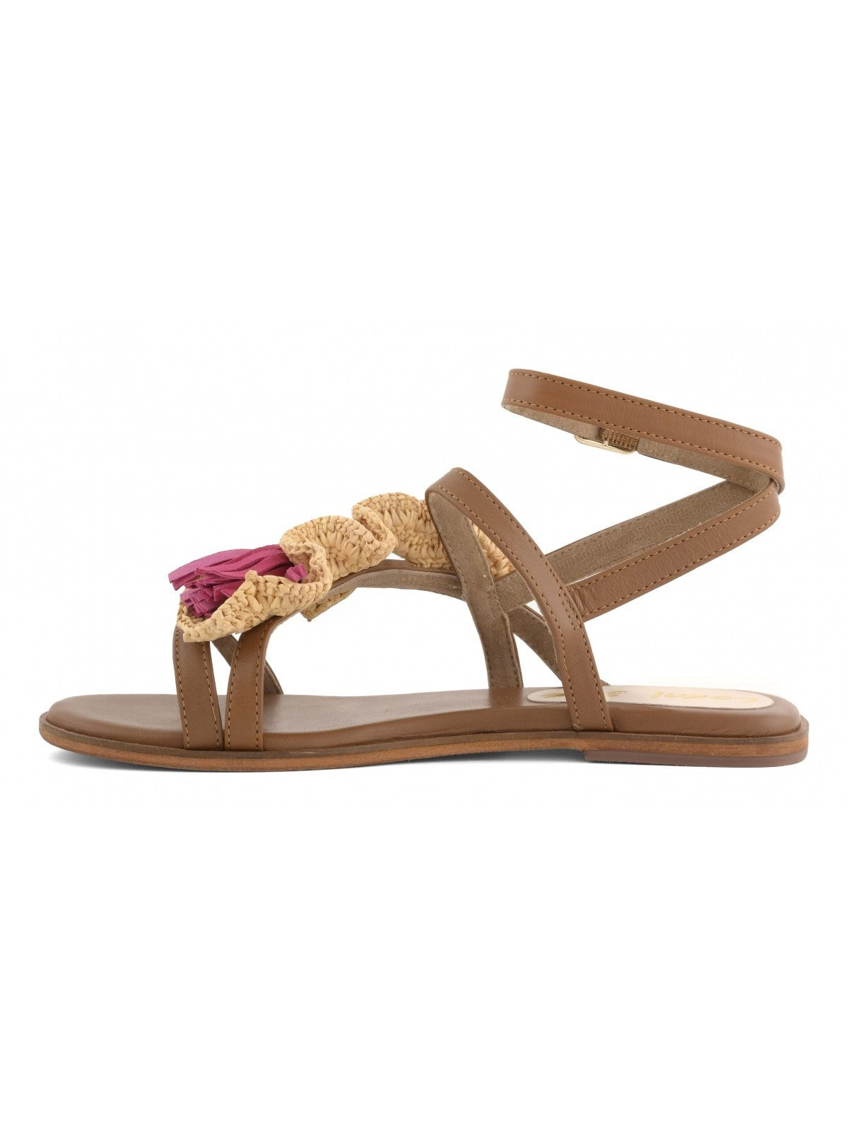 Coral Blue Sandalo Donna Leather sandal with rouche - CB.R226.11 TAN gioboutiqueweb