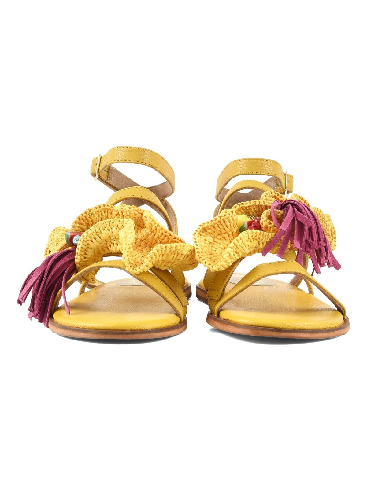 Coral Blue Sandalo Donna Leather sandal with rouche - CB.R226.11 YEL gioboutiqueweb