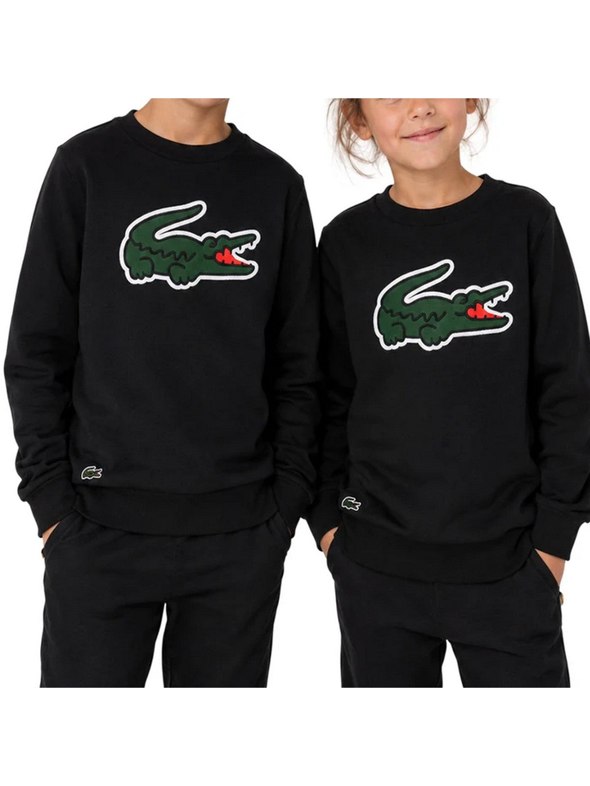 LACOSTE KIDS Felpa Bambini e ragazzi LCB PIQUE APPLIQUE FLEECE CREW Nero - 947880 K96 gioboutiqueweb