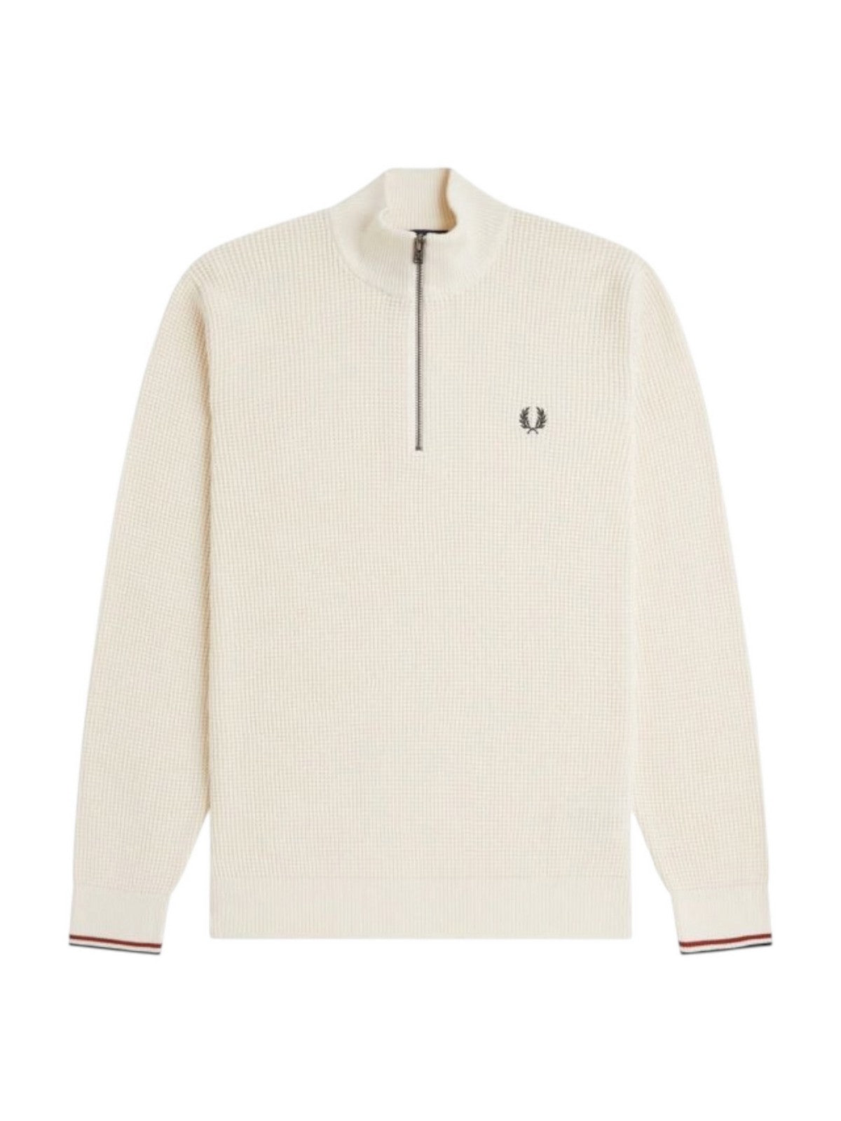 FRED PERRY Maglione Uomo FP WAFFLE STITCH HALF ZIP JUMPER ECRU - FP-K8557 170 gioboutiqueweb