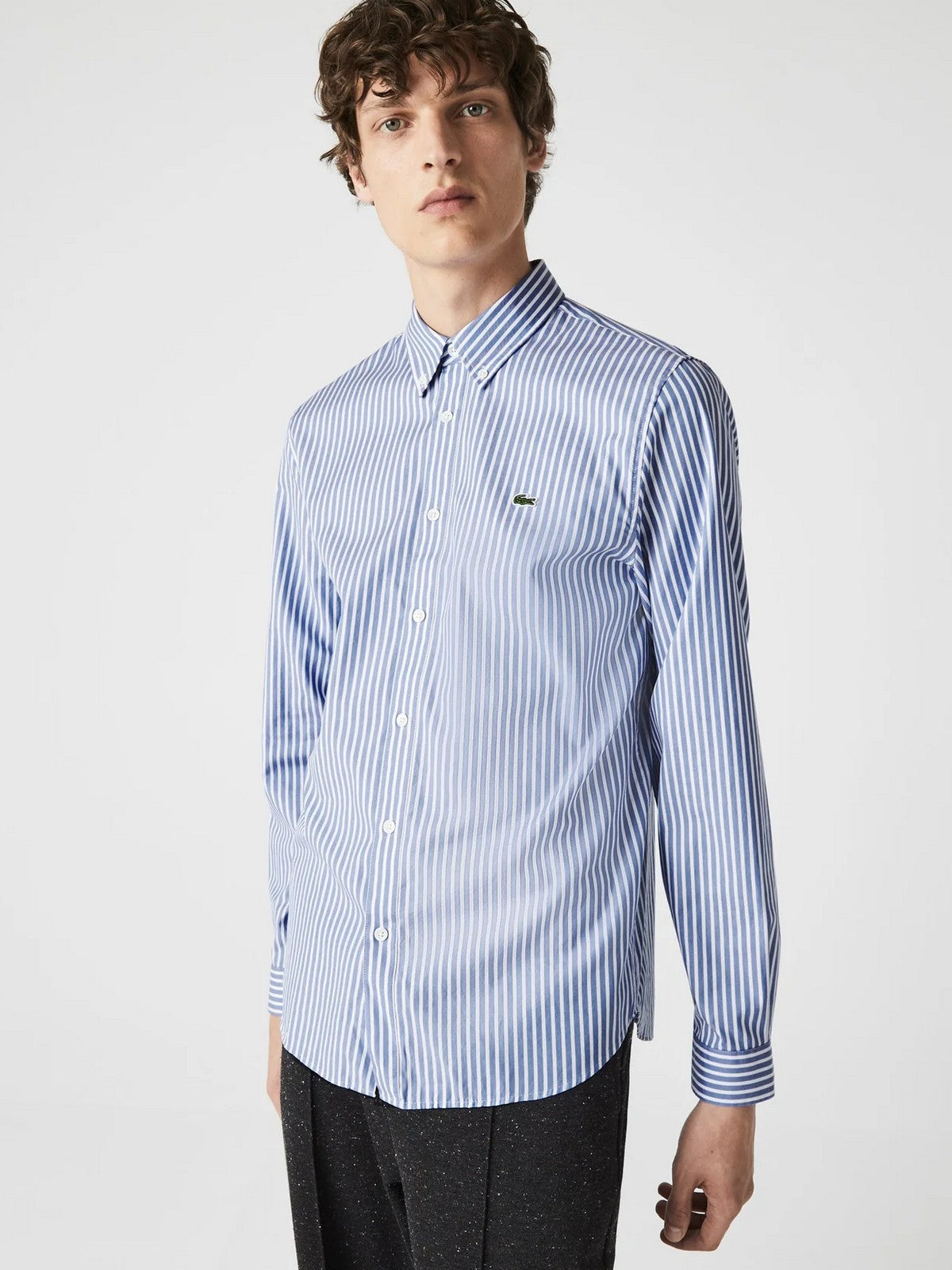 LACOSTE Camicia Uomo CH2936 F6Z BIANCO/AZZURO gioboutiqueweb